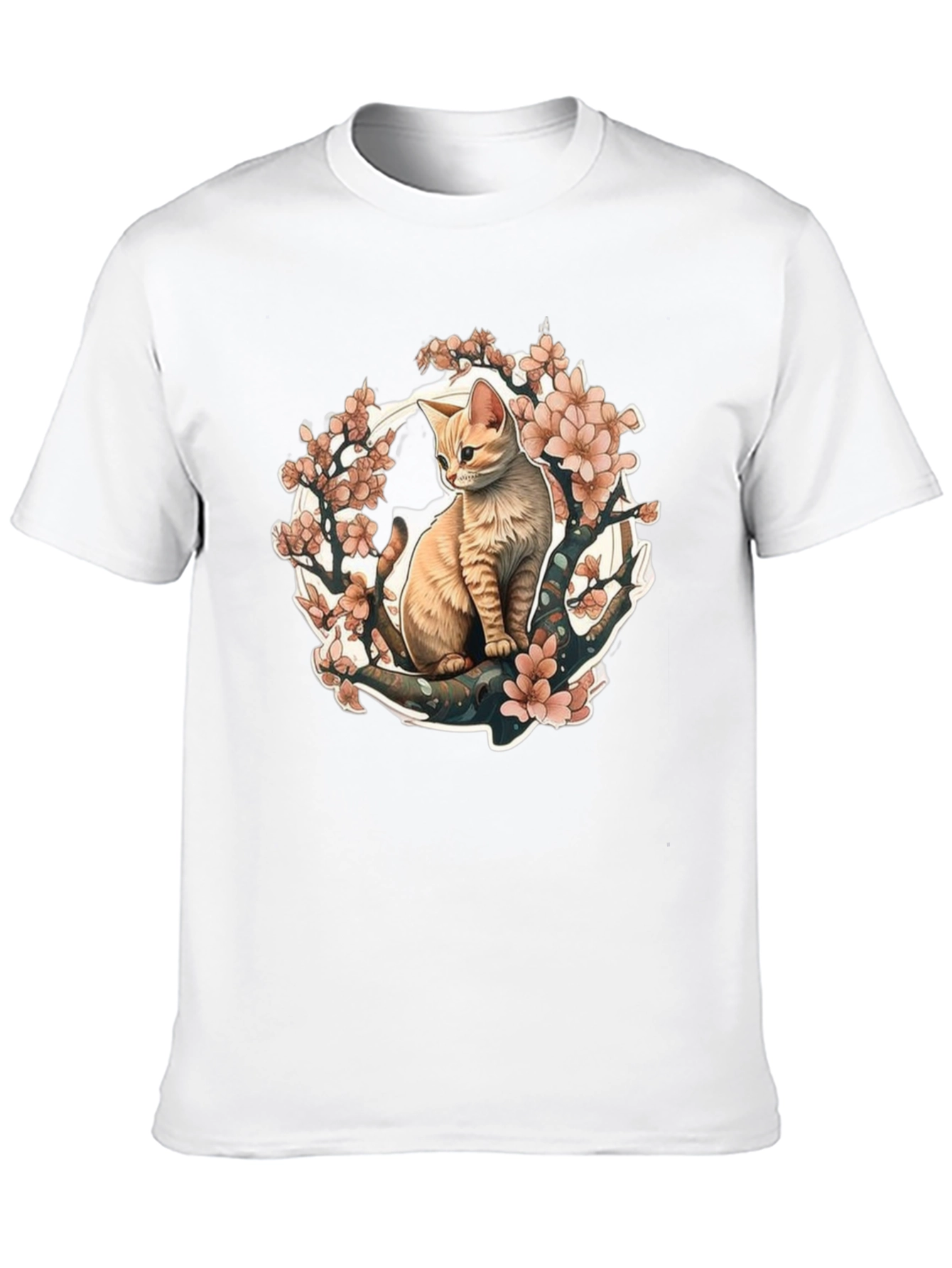 Cat & Cherry Blossom Graphic Tee - Black
