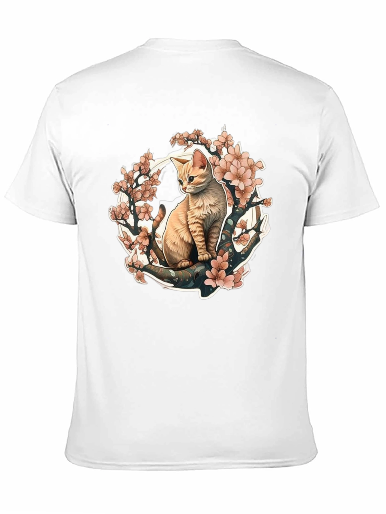 Cat & Cherry Blossom Graphic Tee - Black