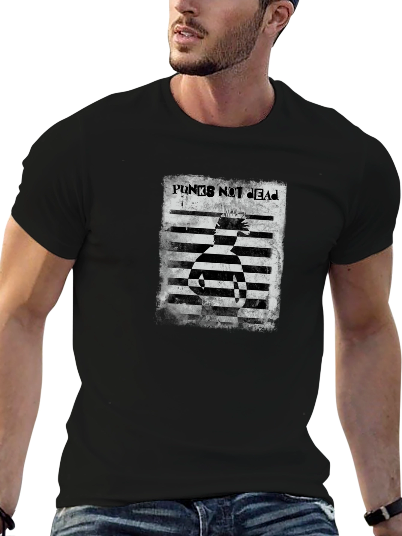 Punks Not Dead Striped Graphic Tee