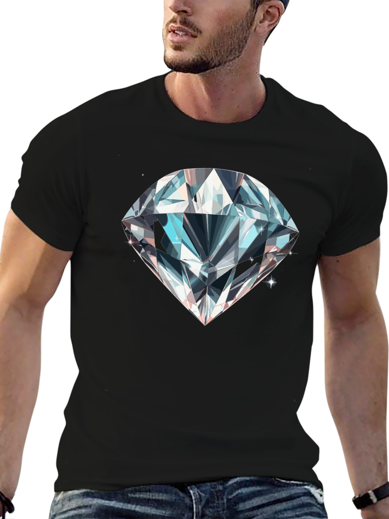Mens Black T-Shirt with Diamond Graphic