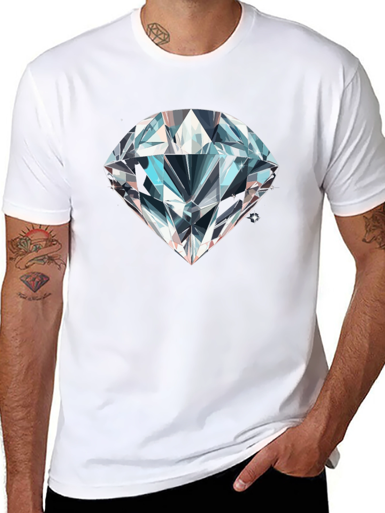 Mens Black T-Shirt with Diamond Graphic