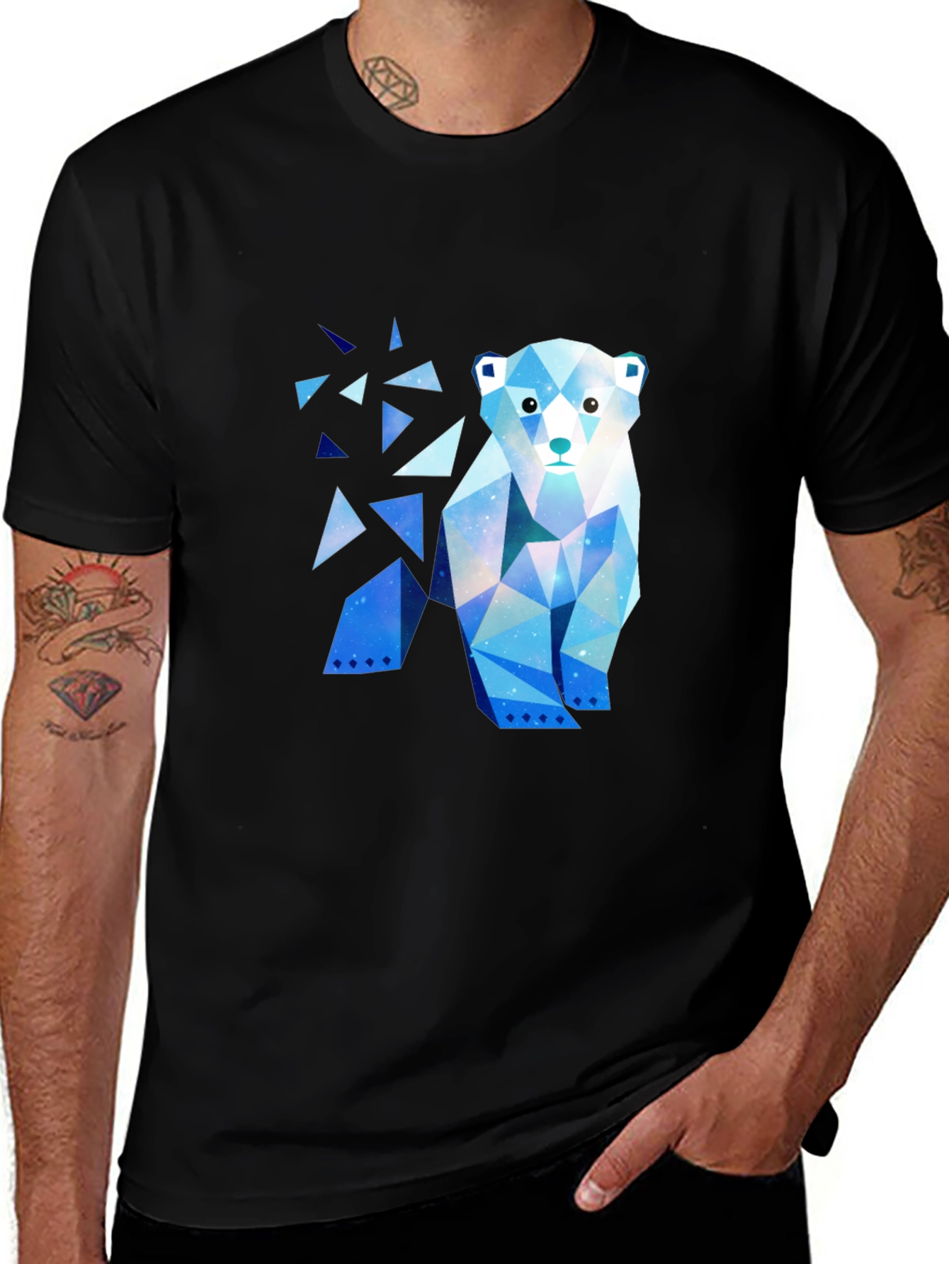 Geometric Polar Bear Graphic T-Shirt - Black