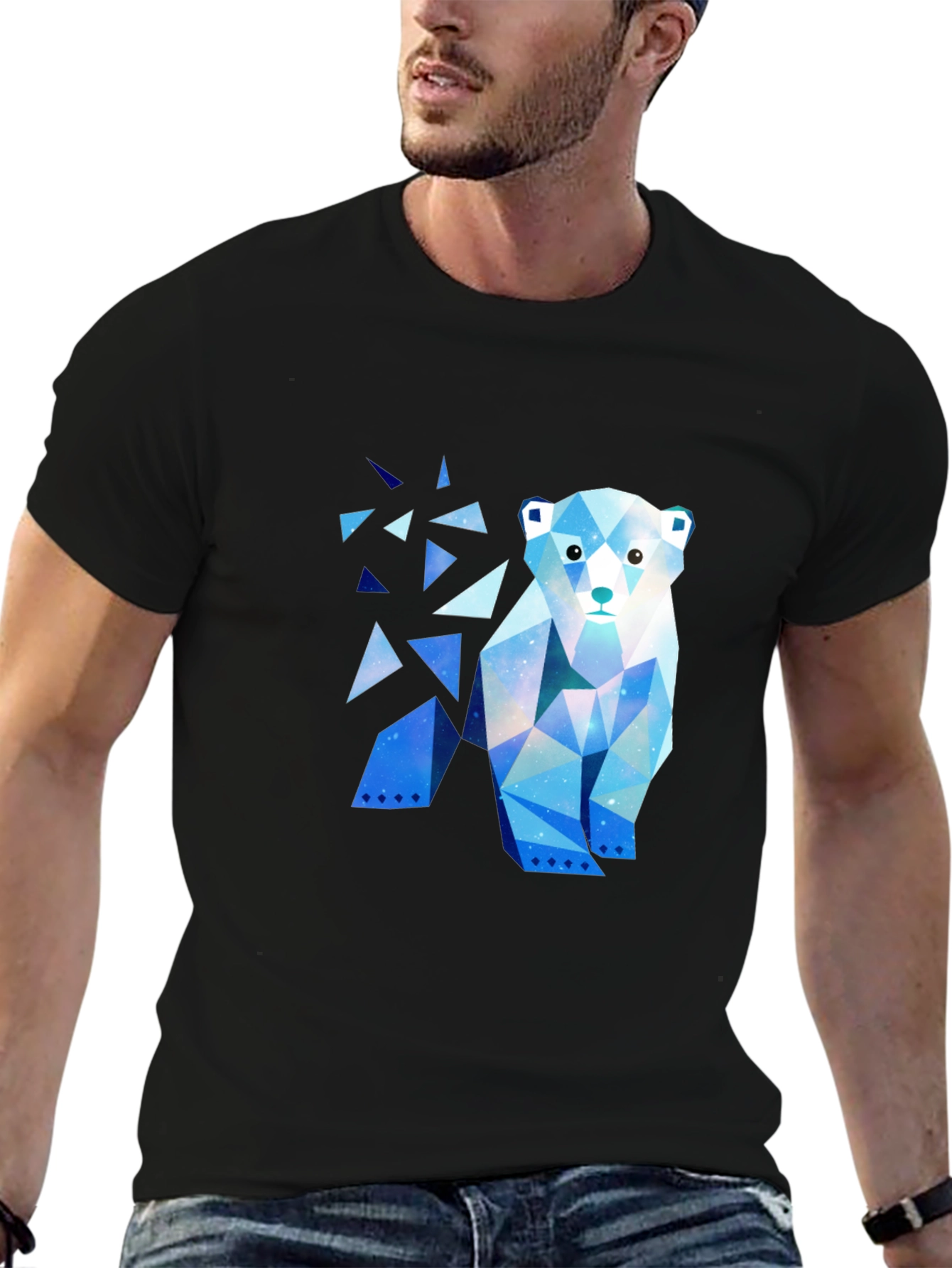 Geometric Polar Bear Graphic T-Shirt - Black