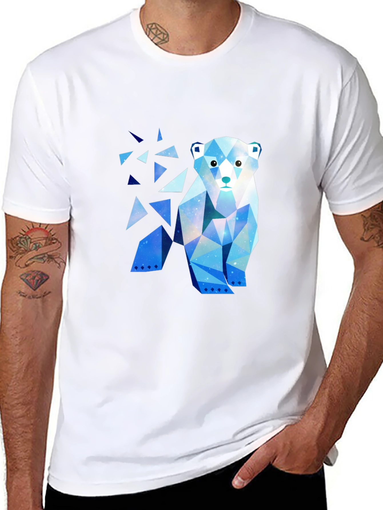Geometric Polar Bear Graphic T-Shirt - Black