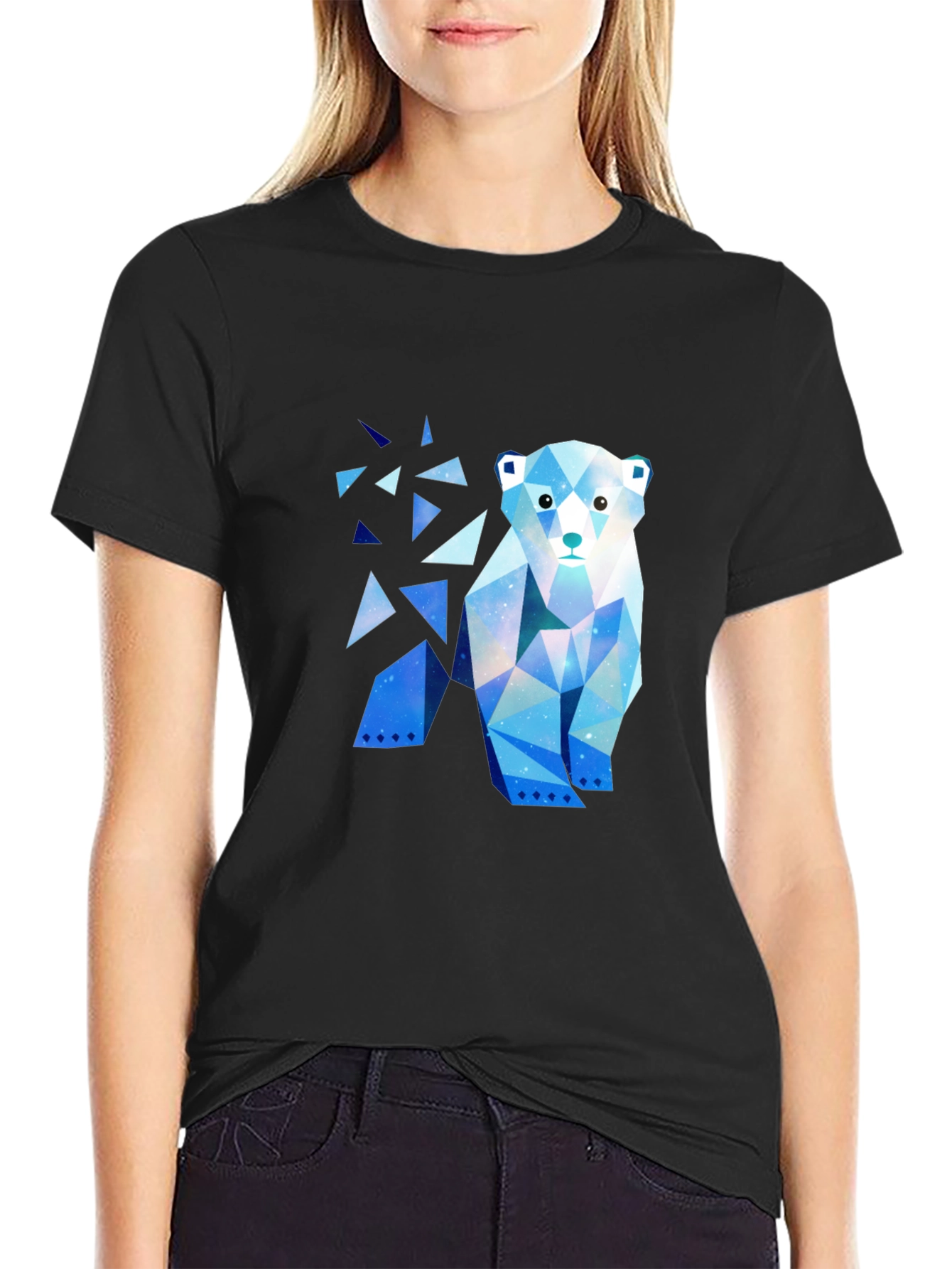Geometric Polar Bear Graphic T-Shirt - Black