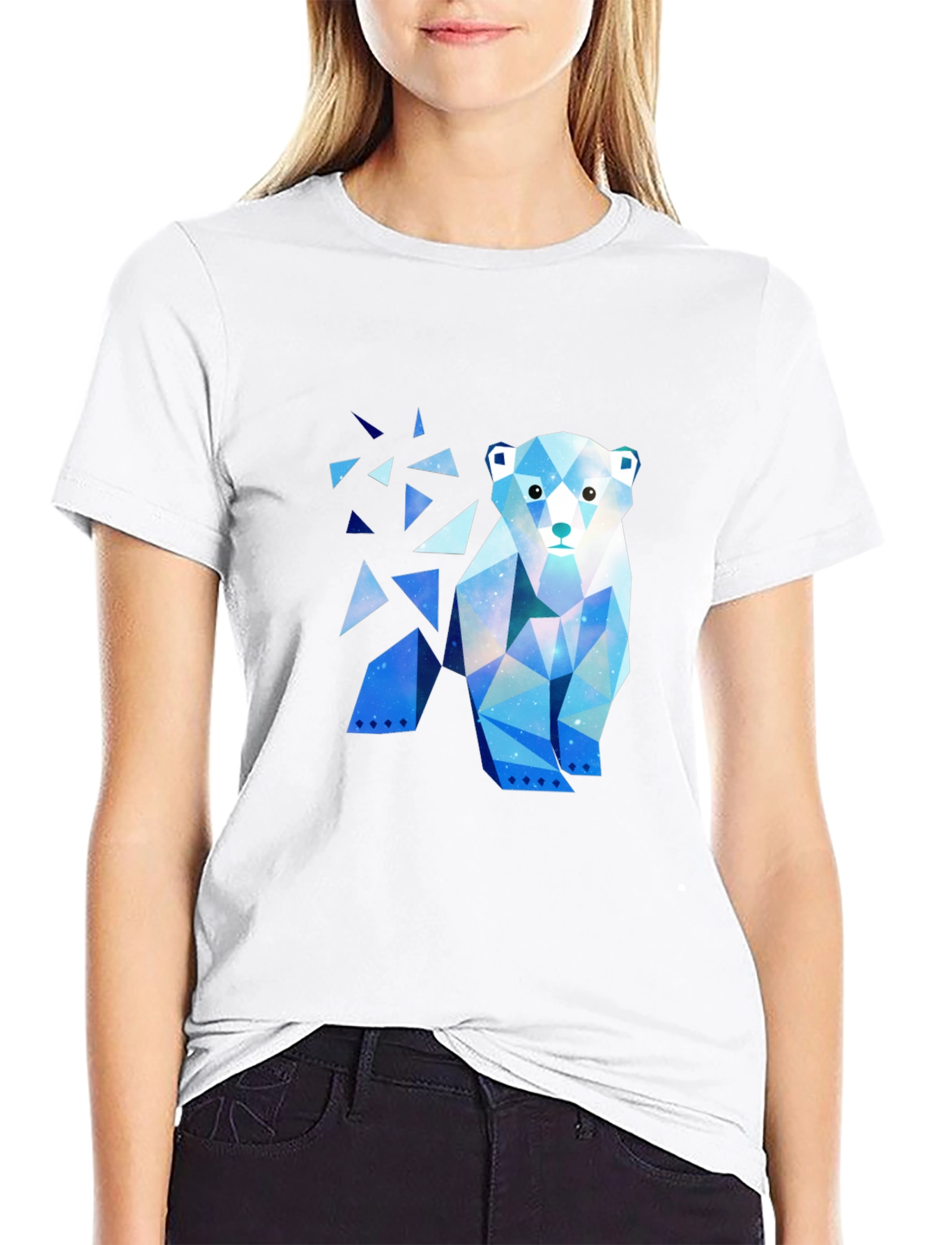 Geometric Polar Bear Graphic T-Shirt - Black
