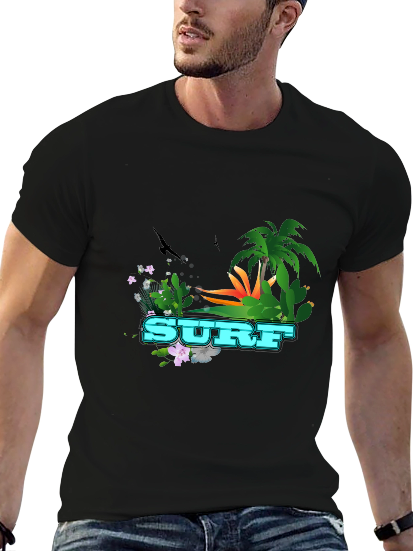 Surf Graphic T-Shirt - Tropical Design Tee
