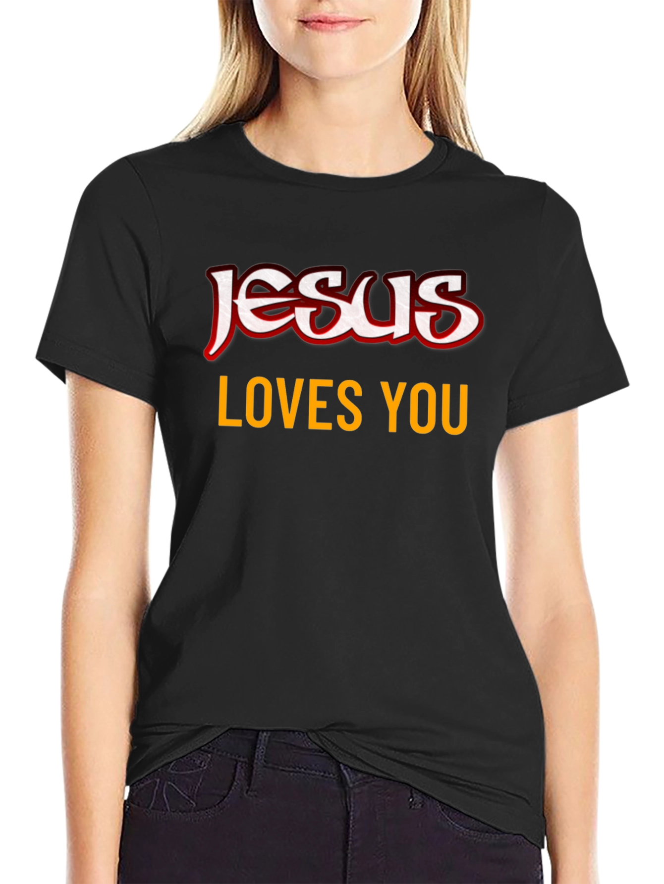 Jesus Loves You Graphic Black T-Shirt