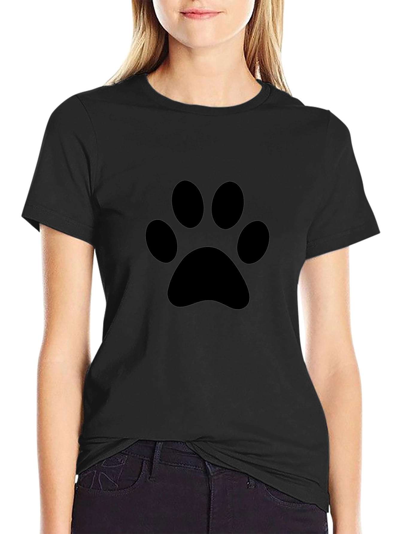 Black T-Shirt with Paw Print Design