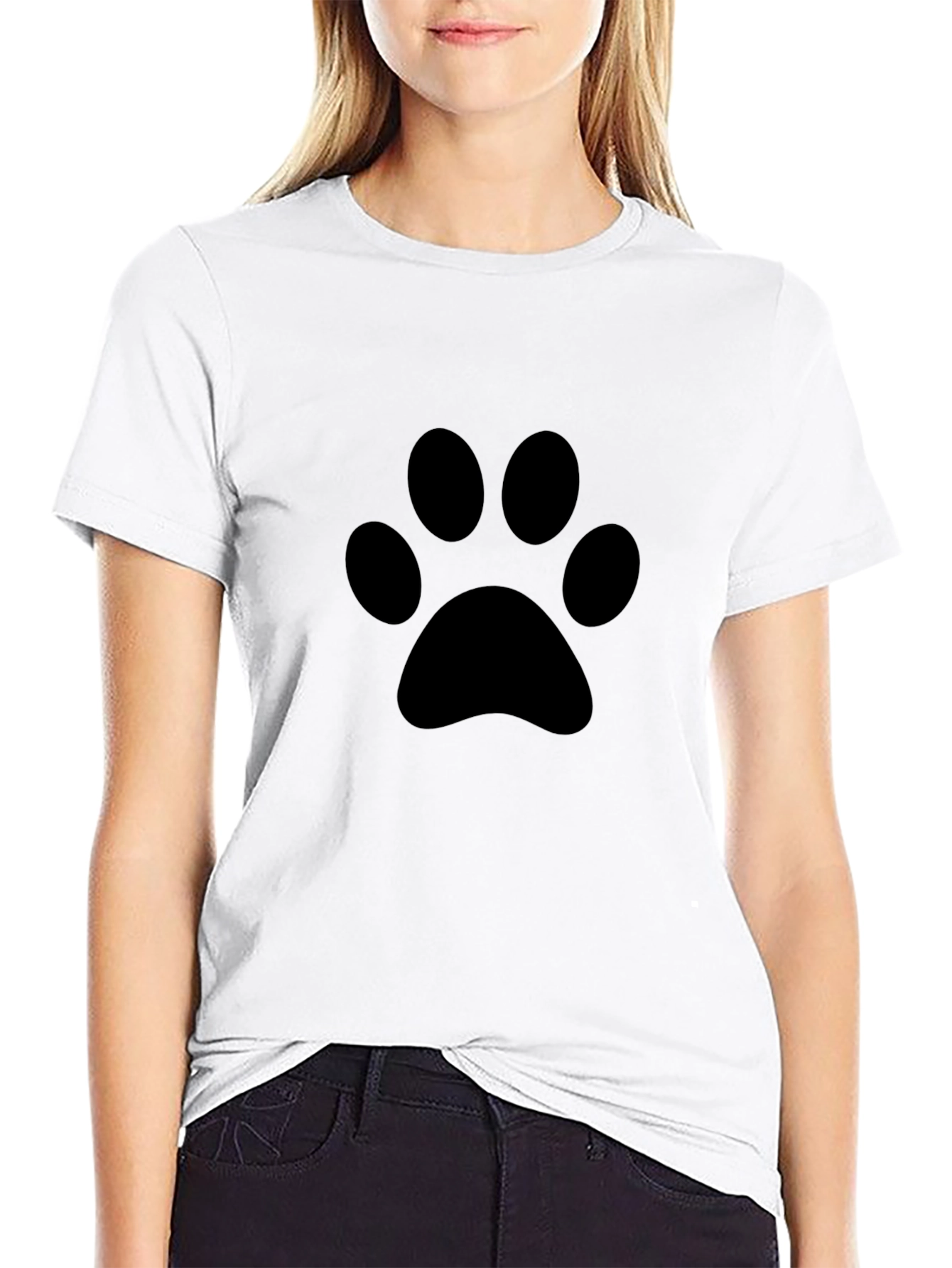 Black T-Shirt with Paw Print Design