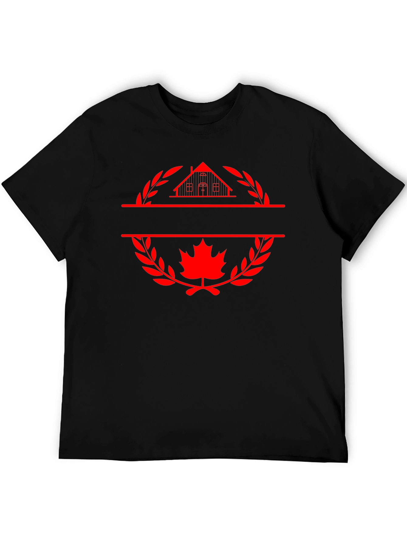 Black T-Shirt with House and Maple Leaf Graphic