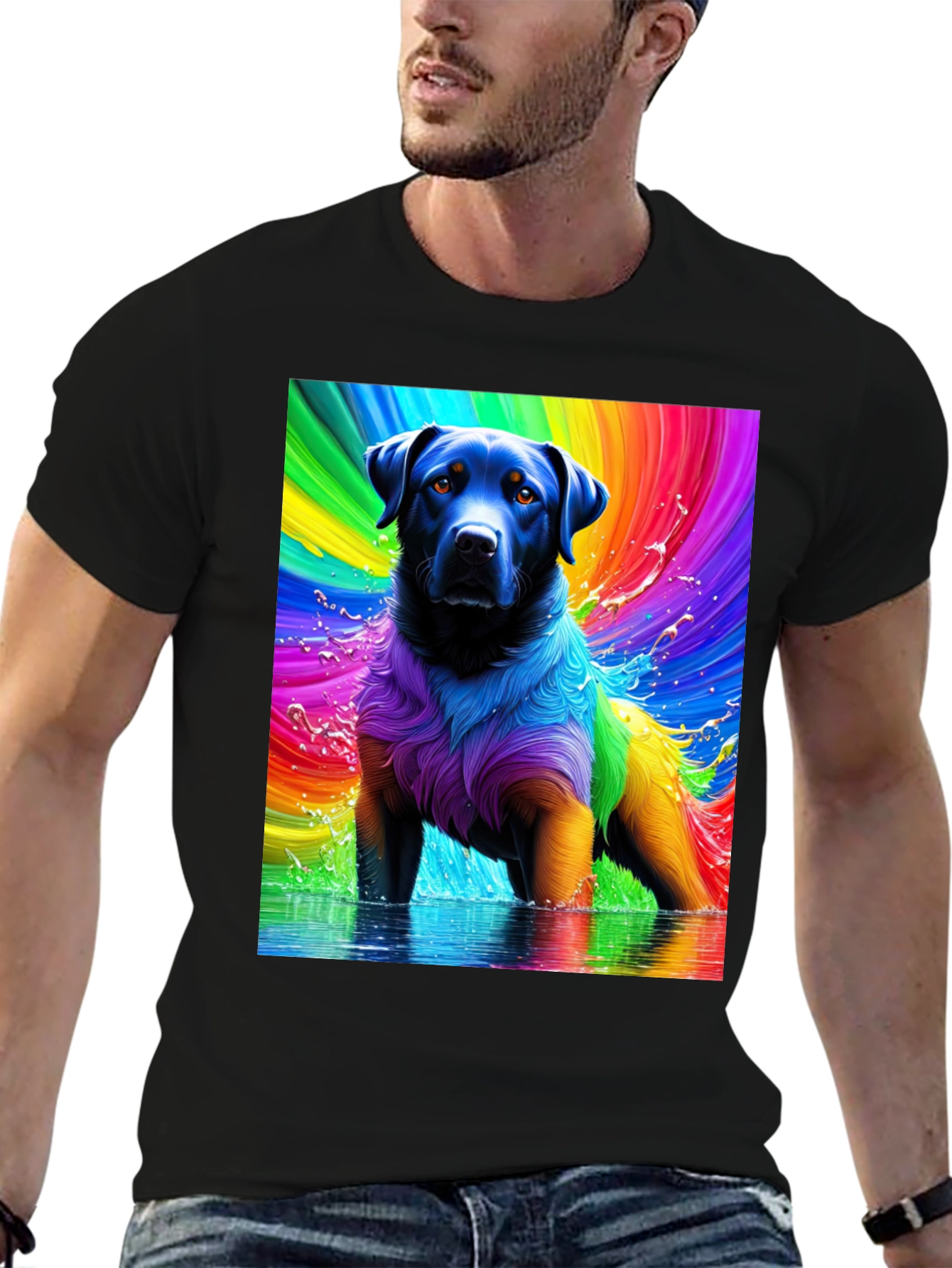 Rainbow Dog T-Shirt - Vivid Pet Art Tee