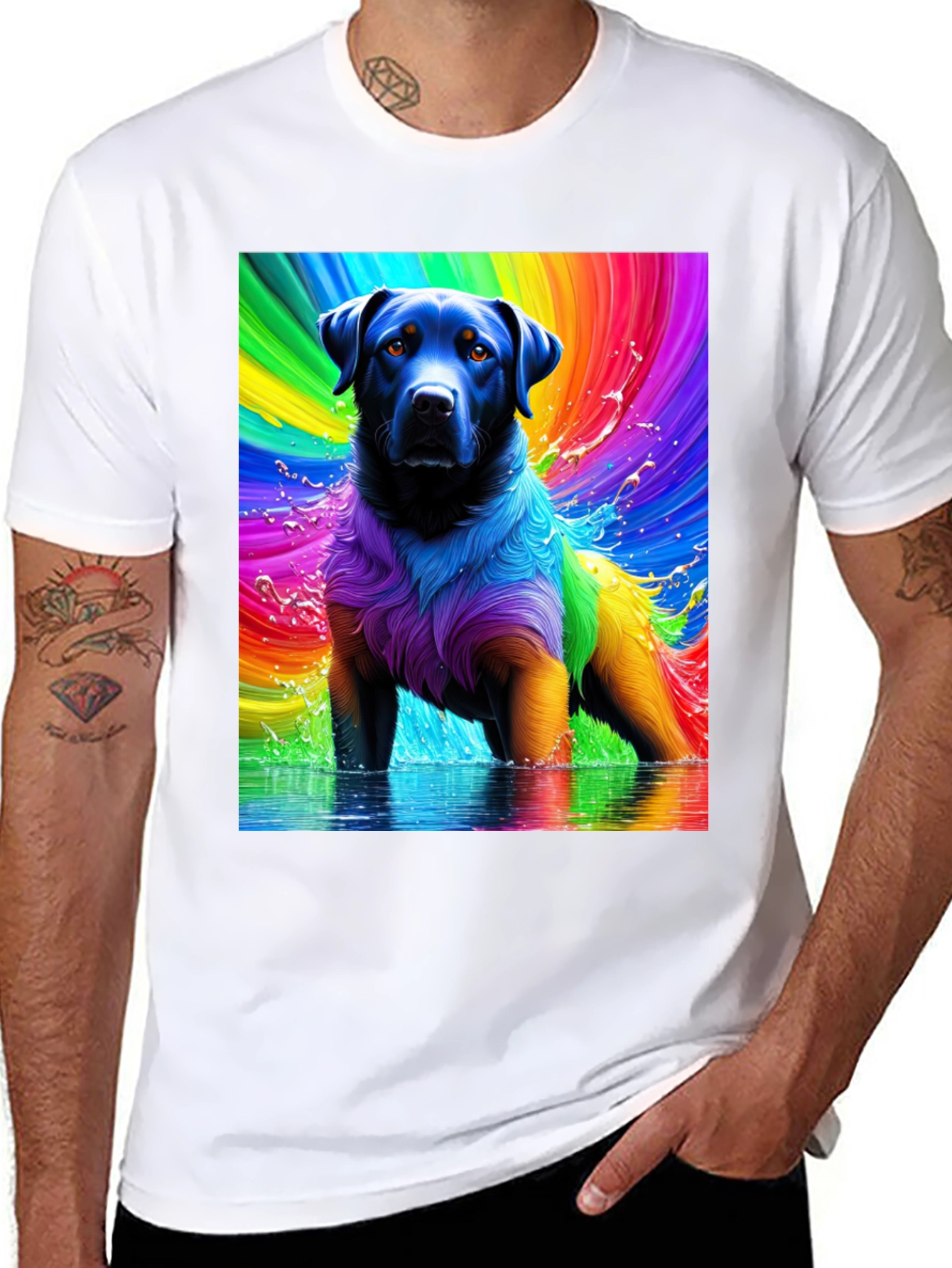 Rainbow Dog T-Shirt - Vivid Pet Art Tee