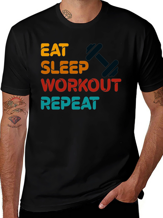 Eat Sleep Workout Repeat Graphic Tee - Black