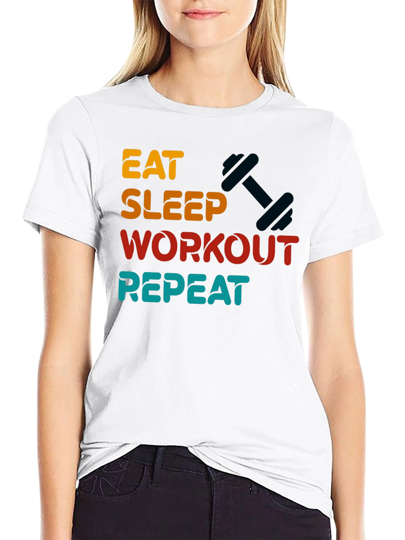 Eat Sleep Workout Repeat Graphic Tee - Black