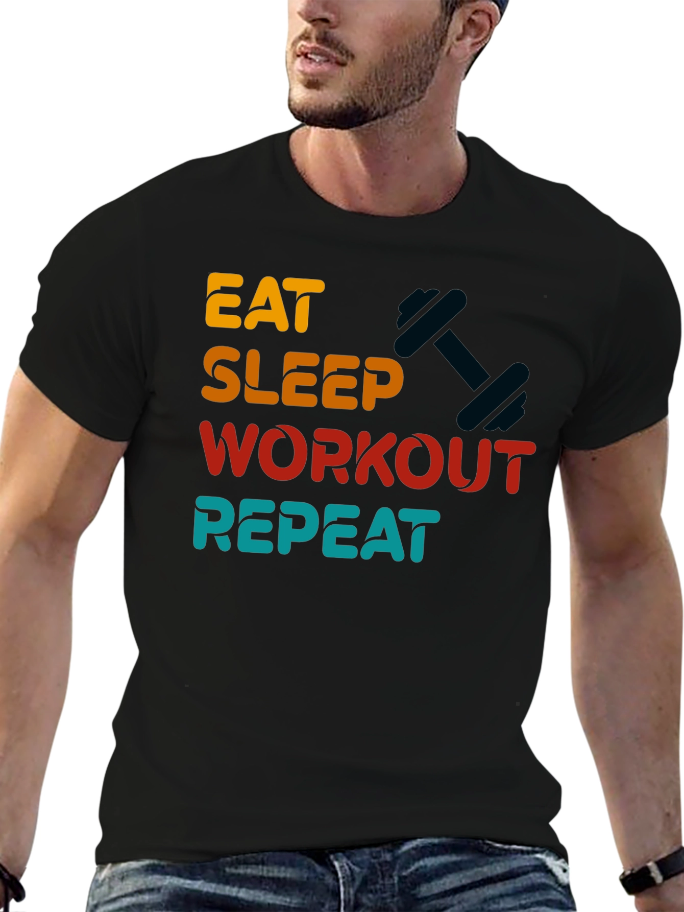 Eat Sleep Workout Repeat Graphic Tee - Black