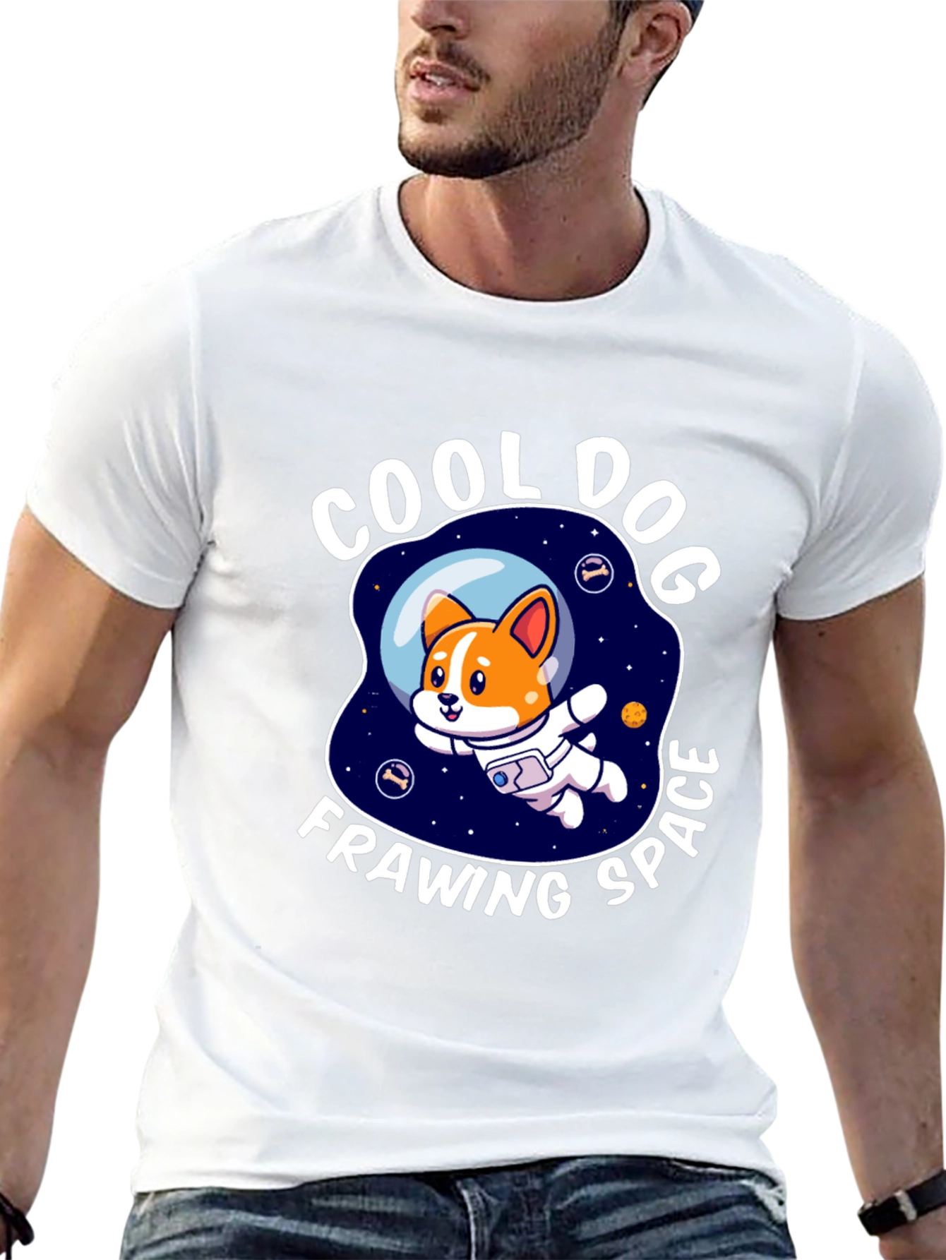 Cool Dog Frawing Space T-Shirt