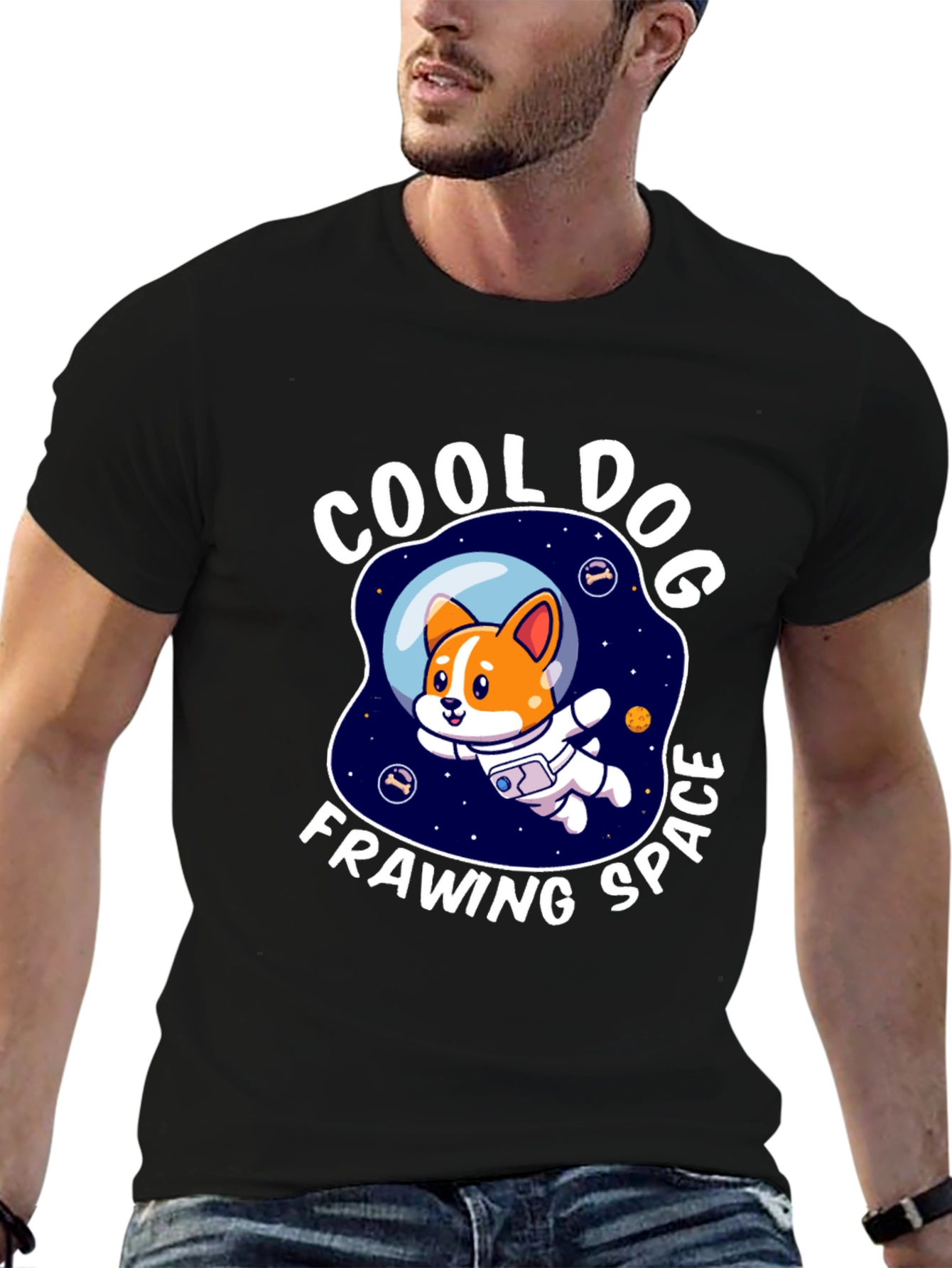 Cool Dog Frawing Space T-Shirt