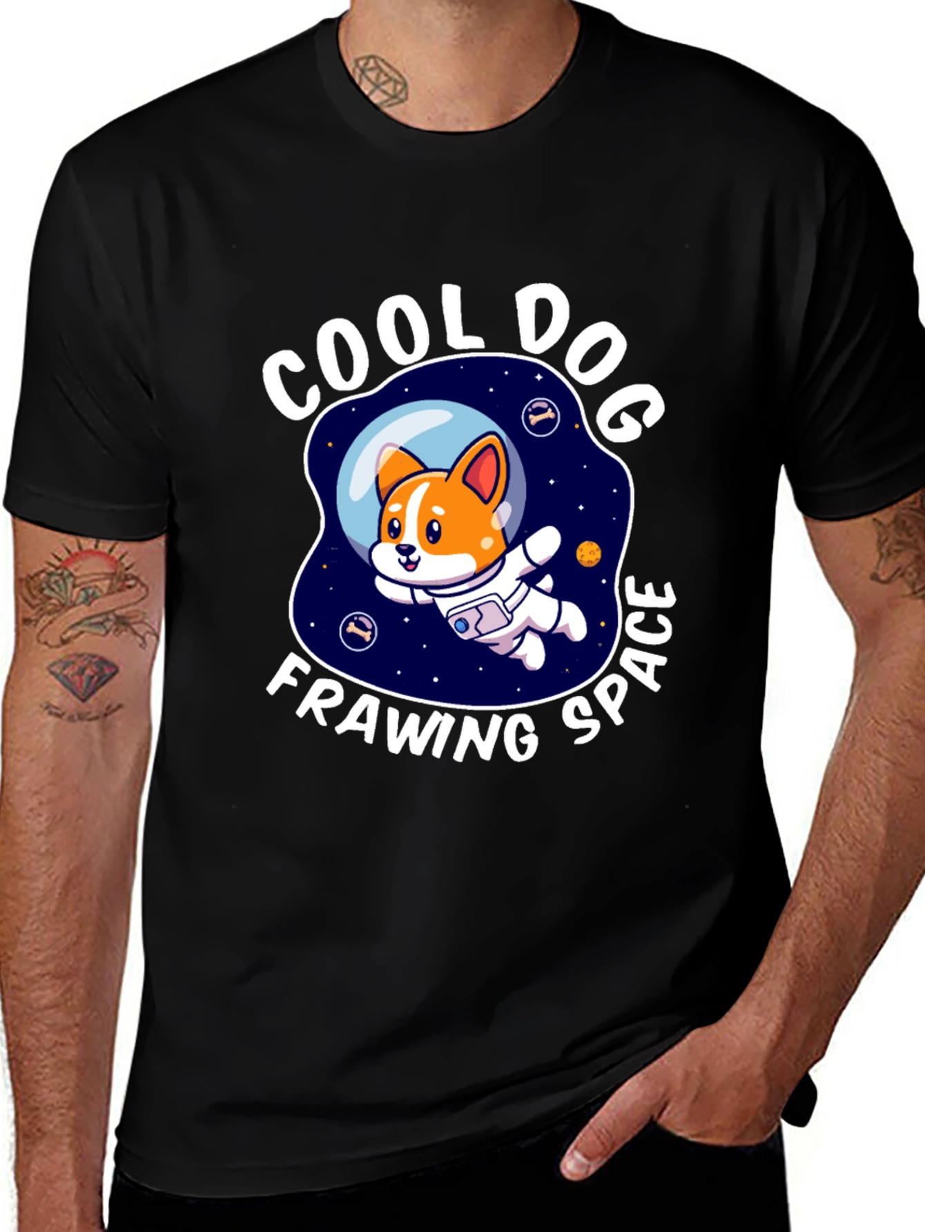 Cool Dog Frawing Space T-Shirt