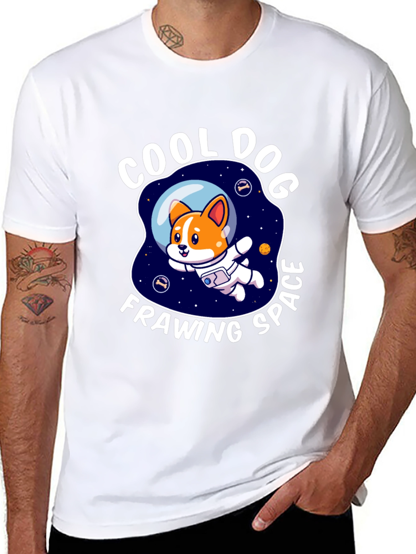 Cool Dog Frawing Space T-Shirt