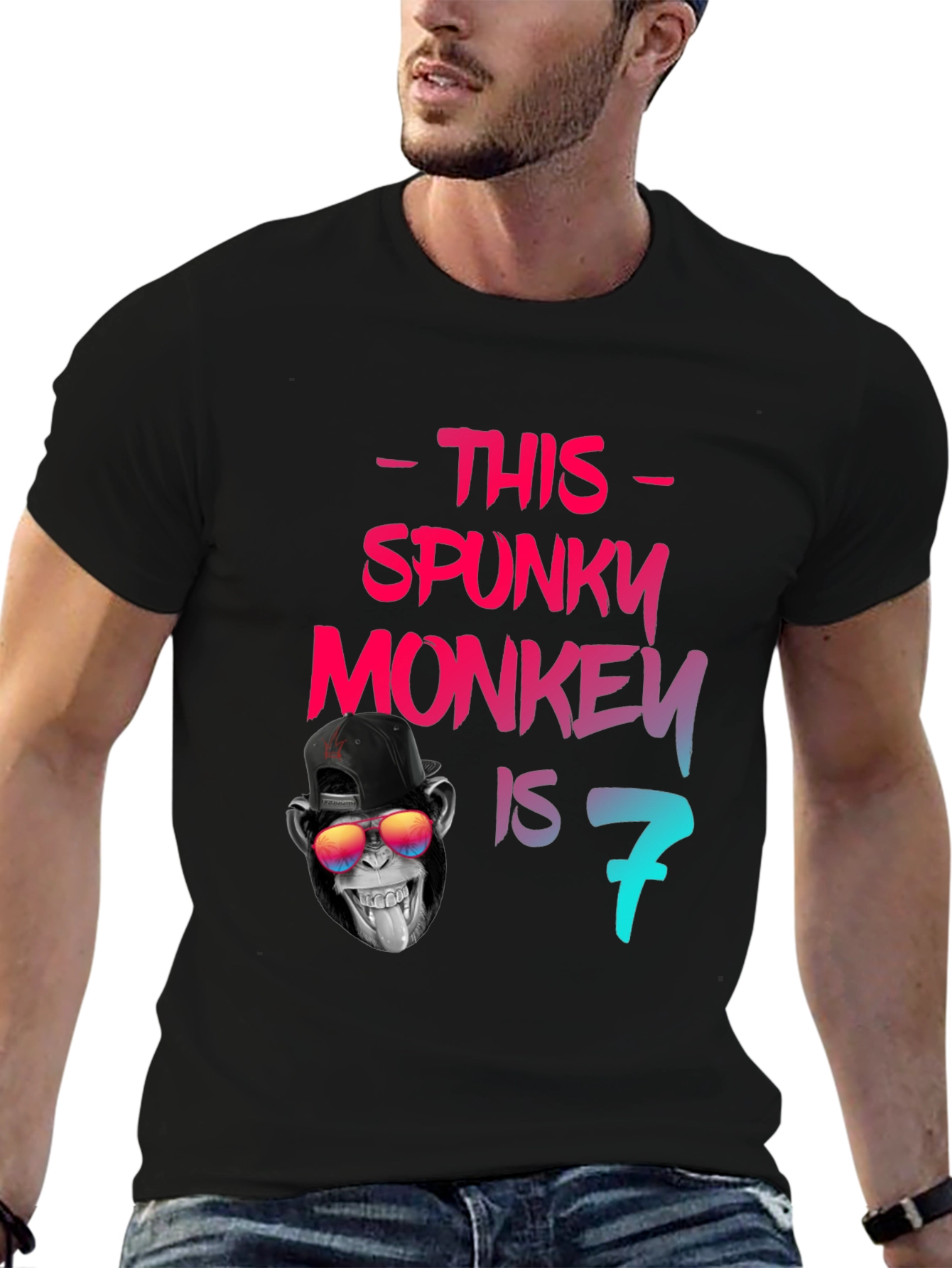 Spunky Monkey Birthday T-Shirt - Seventh Birthday