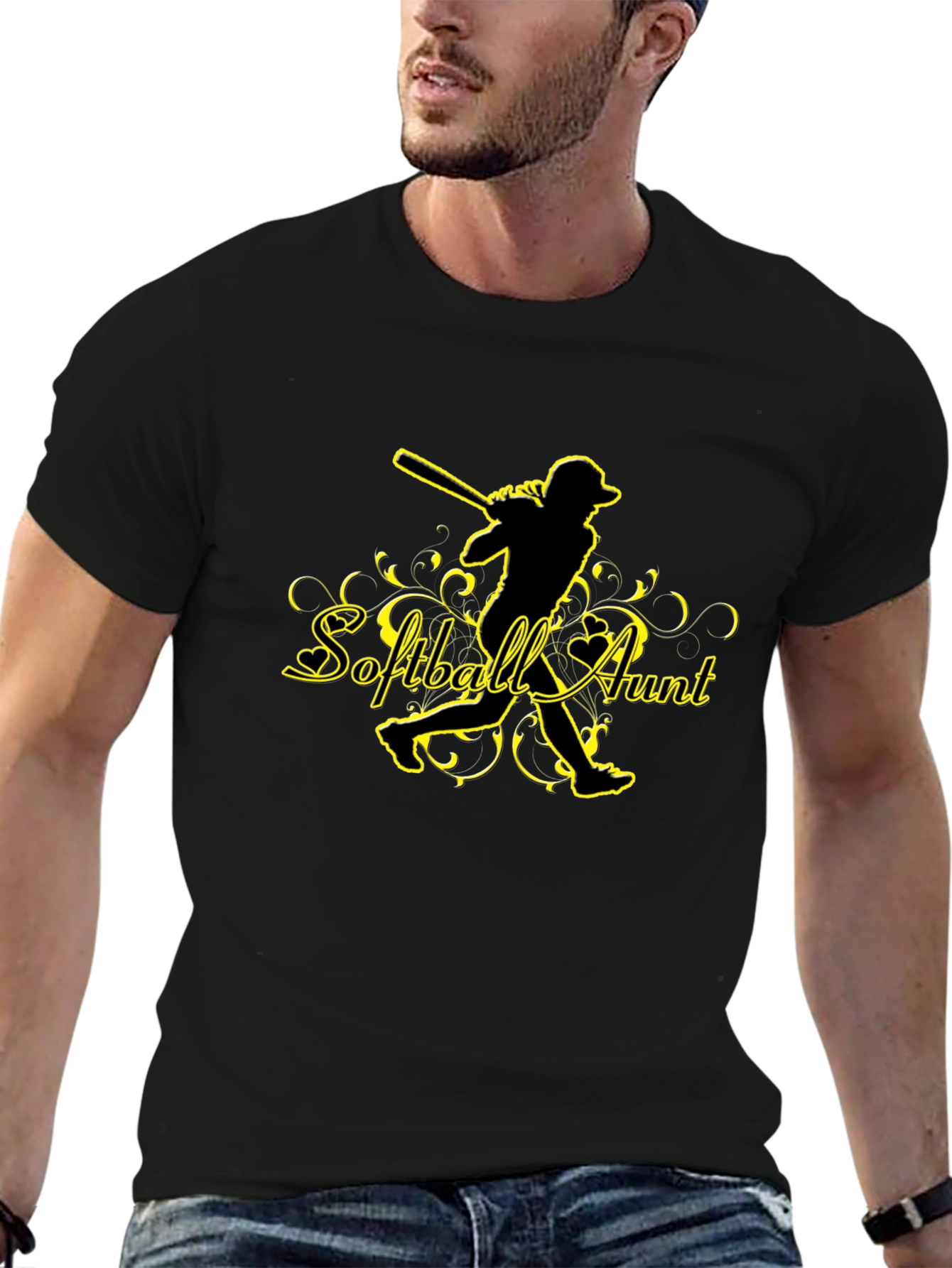 Softball Aunt Graphic T-Shirt - Black