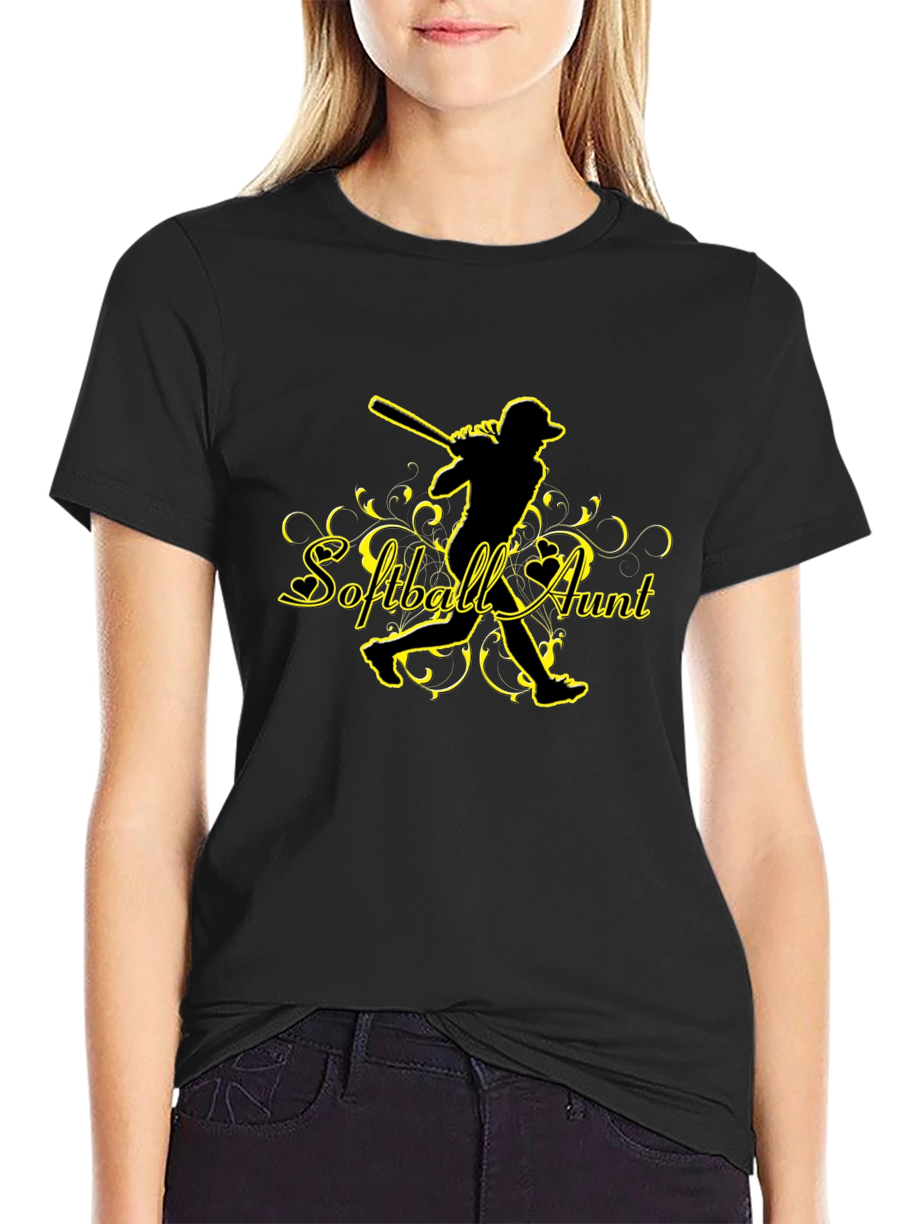 Softball Aunt Graphic T-Shirt - Black