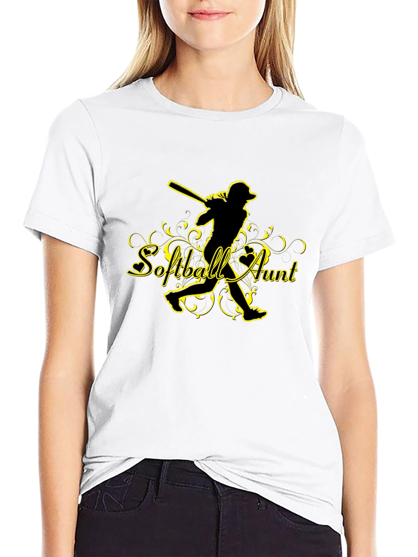 Softball Aunt Graphic T-Shirt - Black