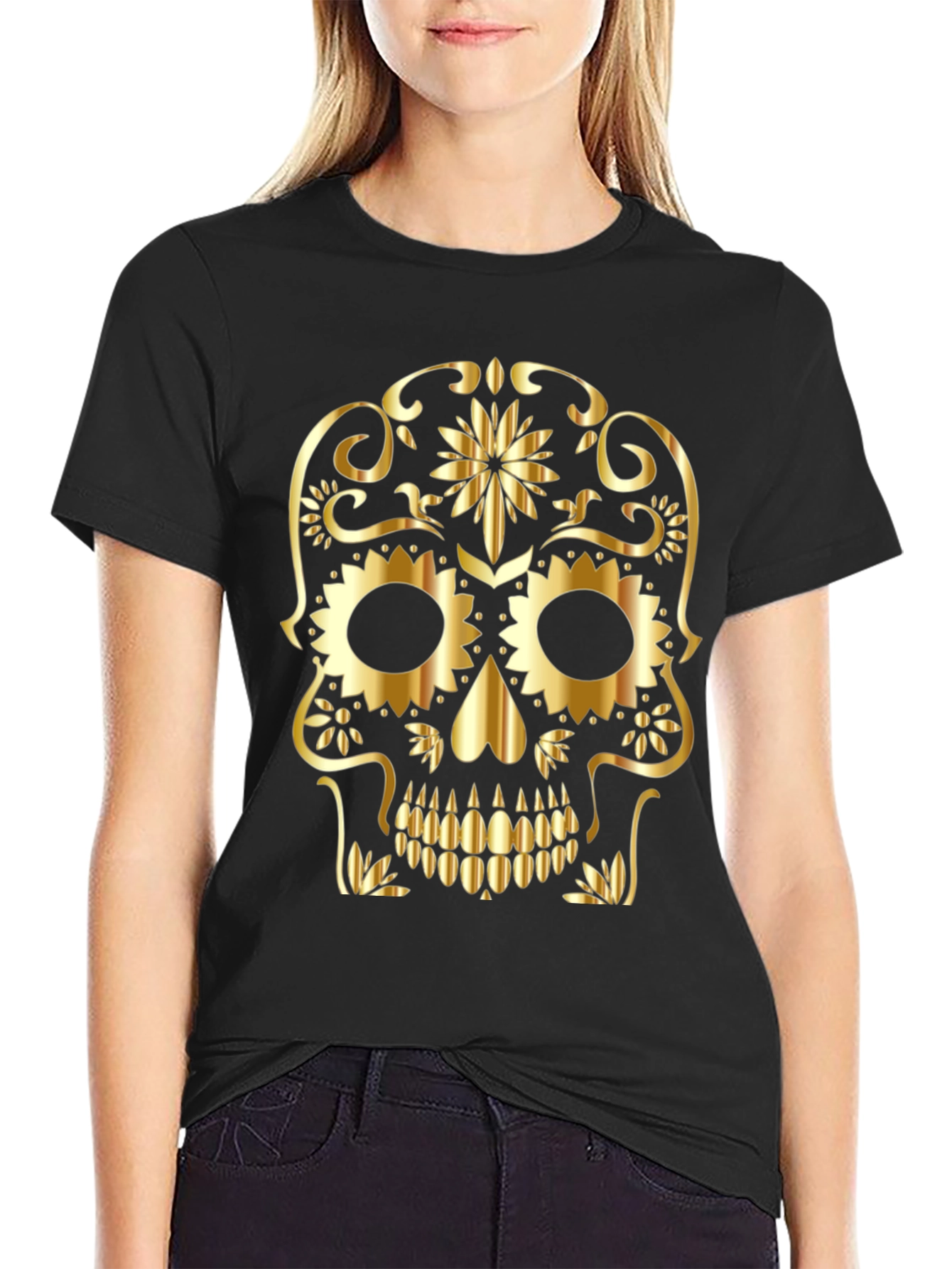 Golden Skull Graphic Tee - Black