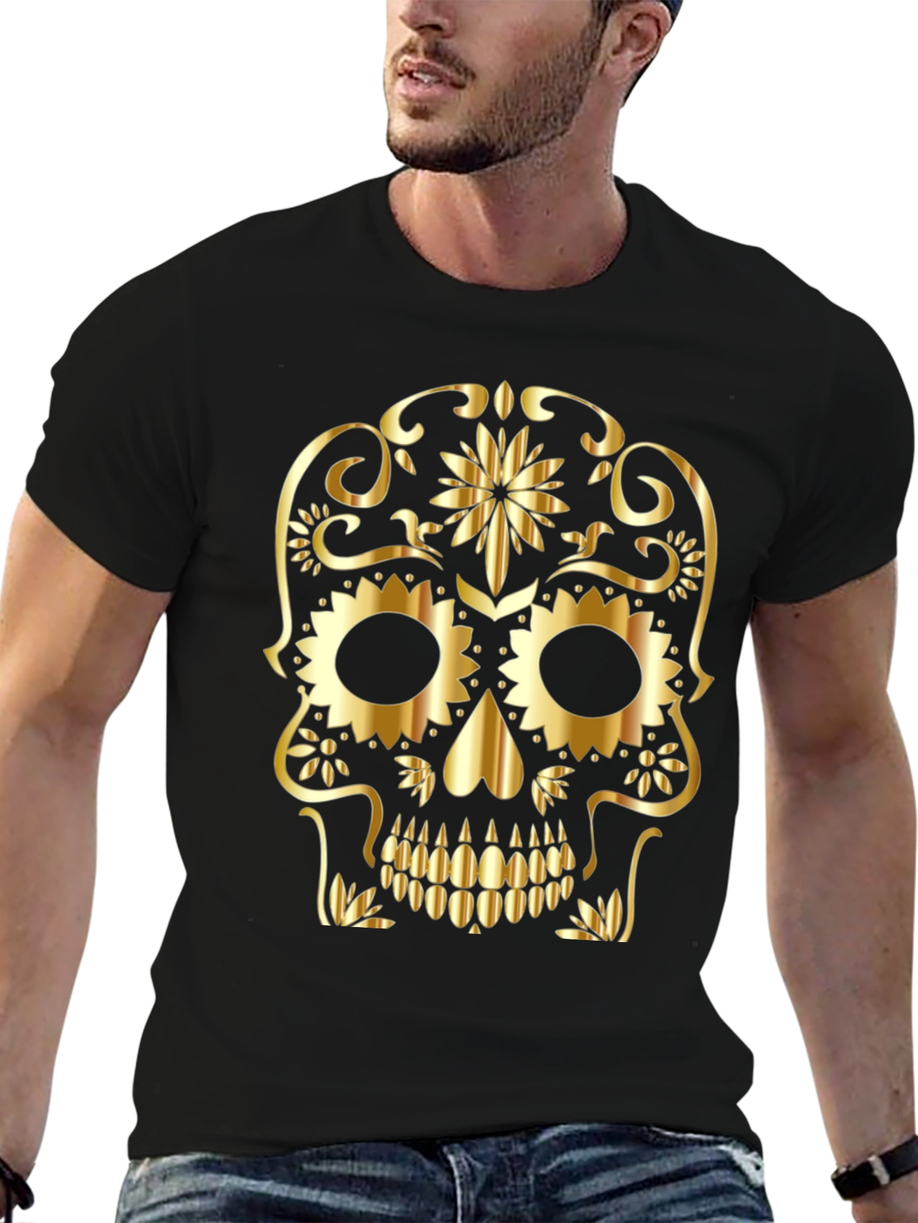 Golden Skull Graphic Tee - Black