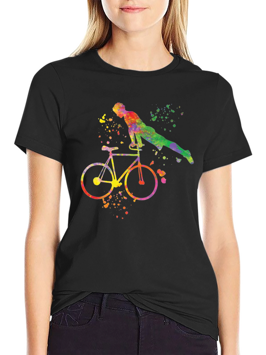 Watercolor Bike & Rider Graphic T-Shirt