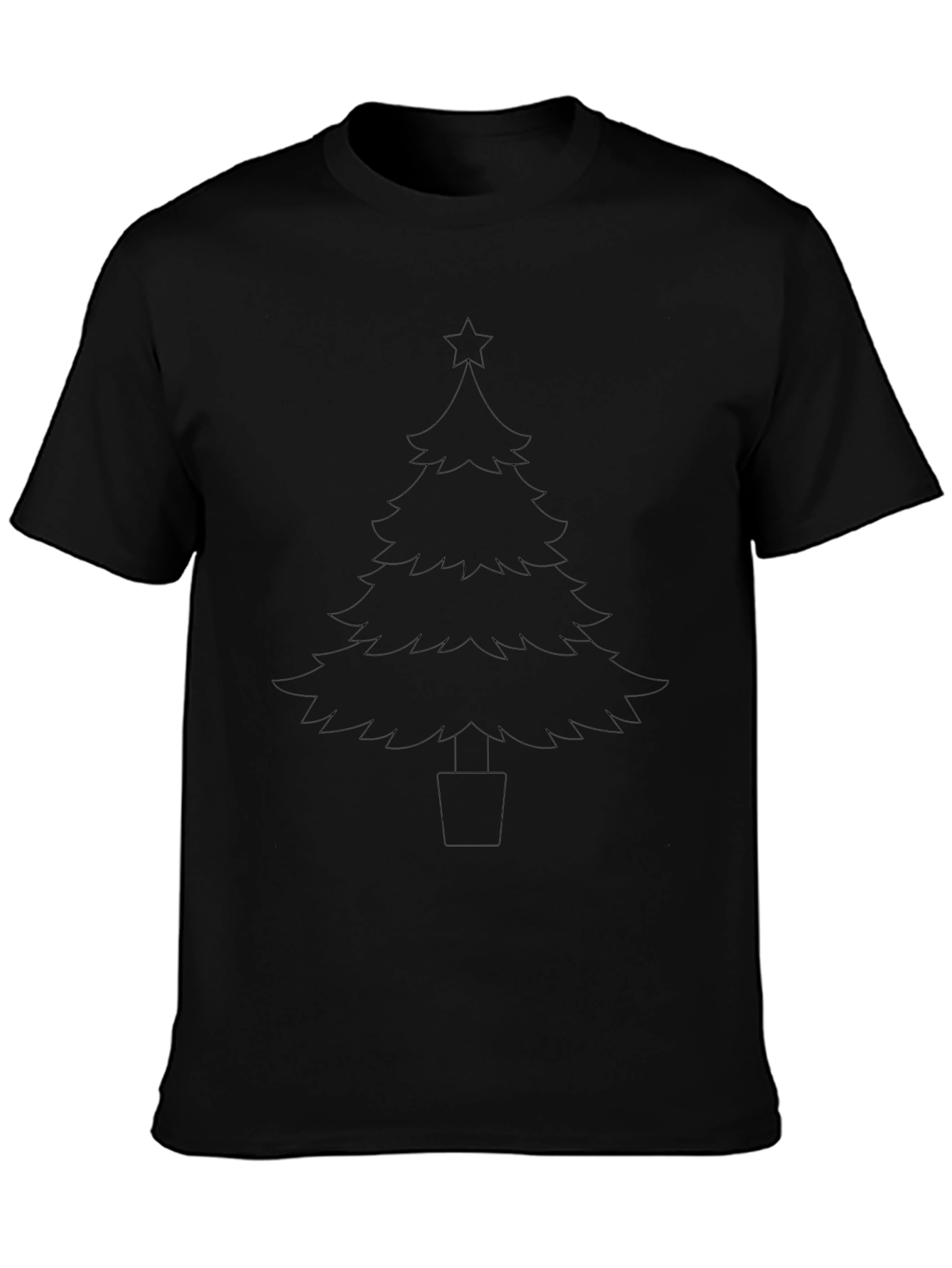 Christmas Tree Outline Black T-Shirt