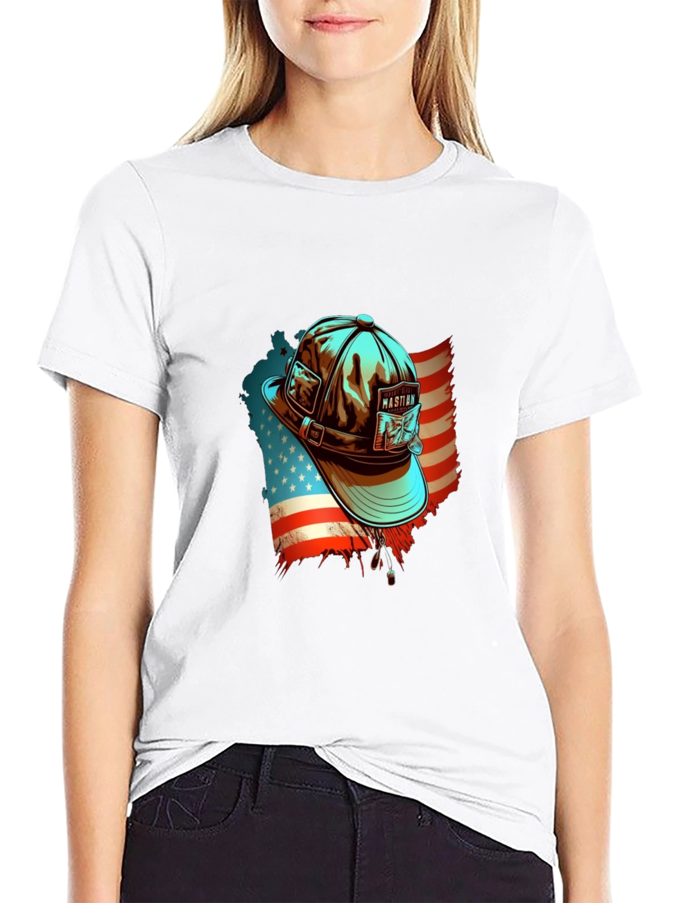 Patriotic Fisherman Hat Graphic Tee - American Pride Shirt