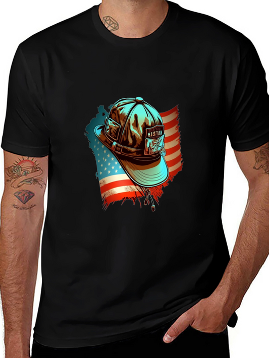 Patriotic Fisherman Hat Graphic Tee - American Pride Shirt