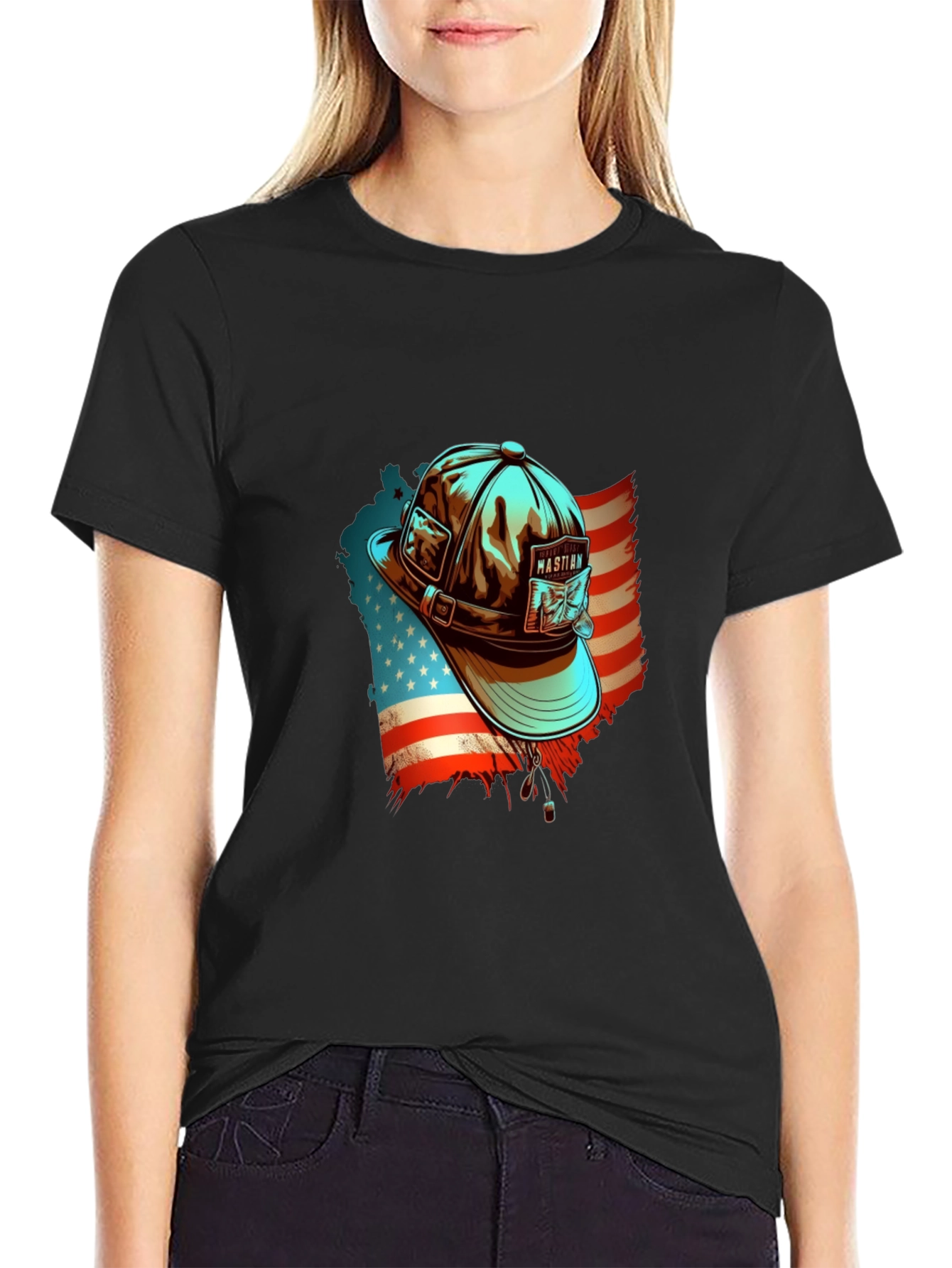 Patriotic Fisherman Hat Graphic Tee - American Pride Shirt