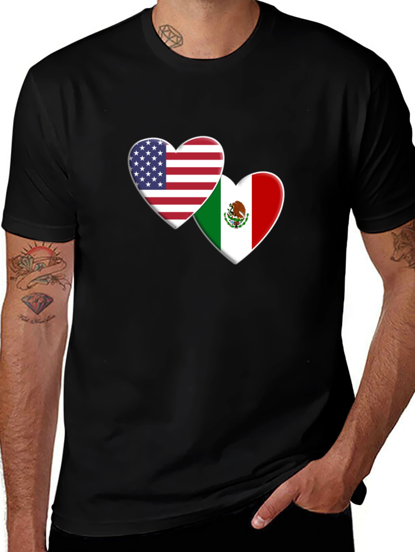 USA and Mexico Heart Flag T-Shirt