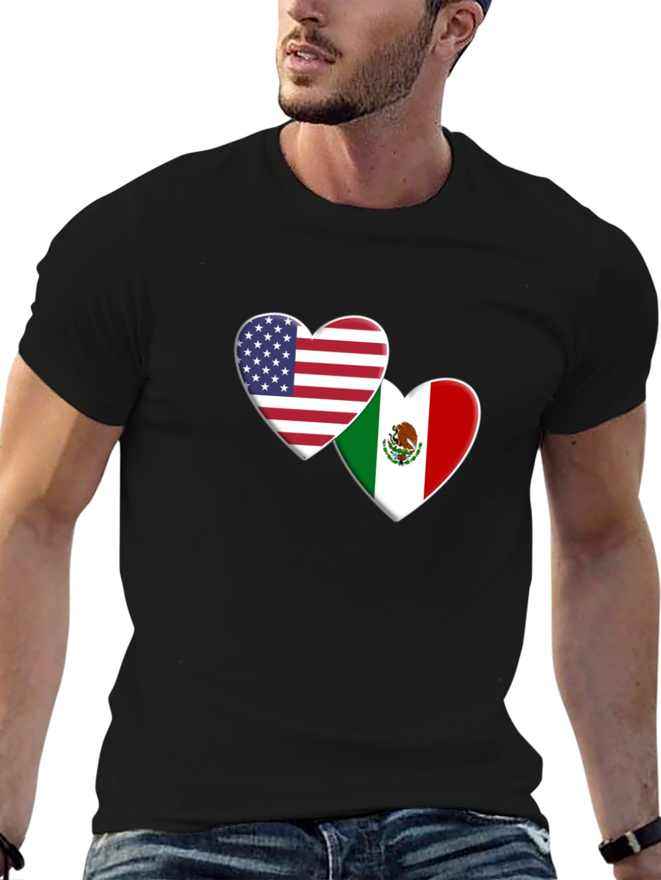 USA and Mexico Heart Flag T-Shirt