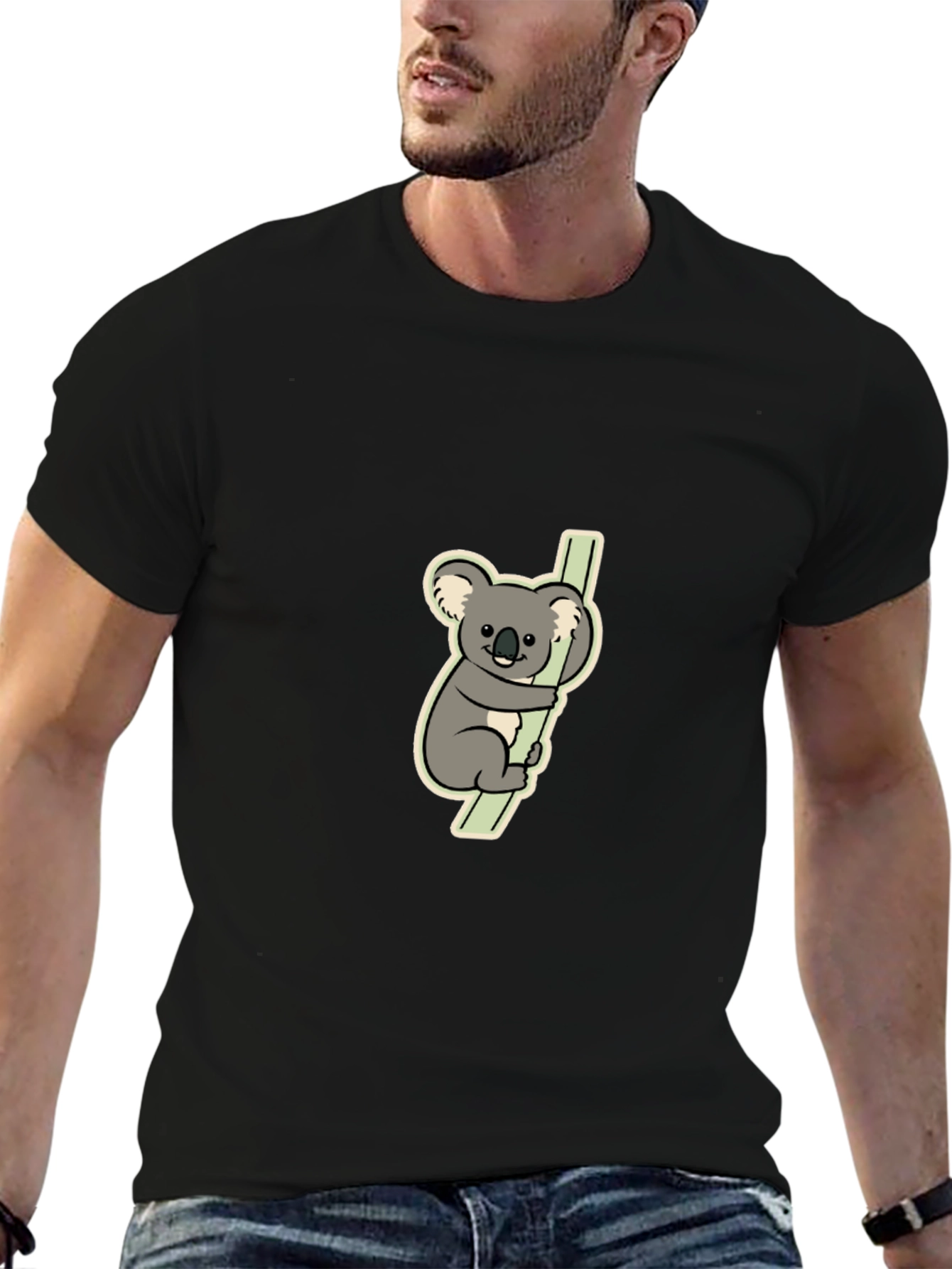 Koala Bear Graphic Tee - Black Cotton T-Shirt