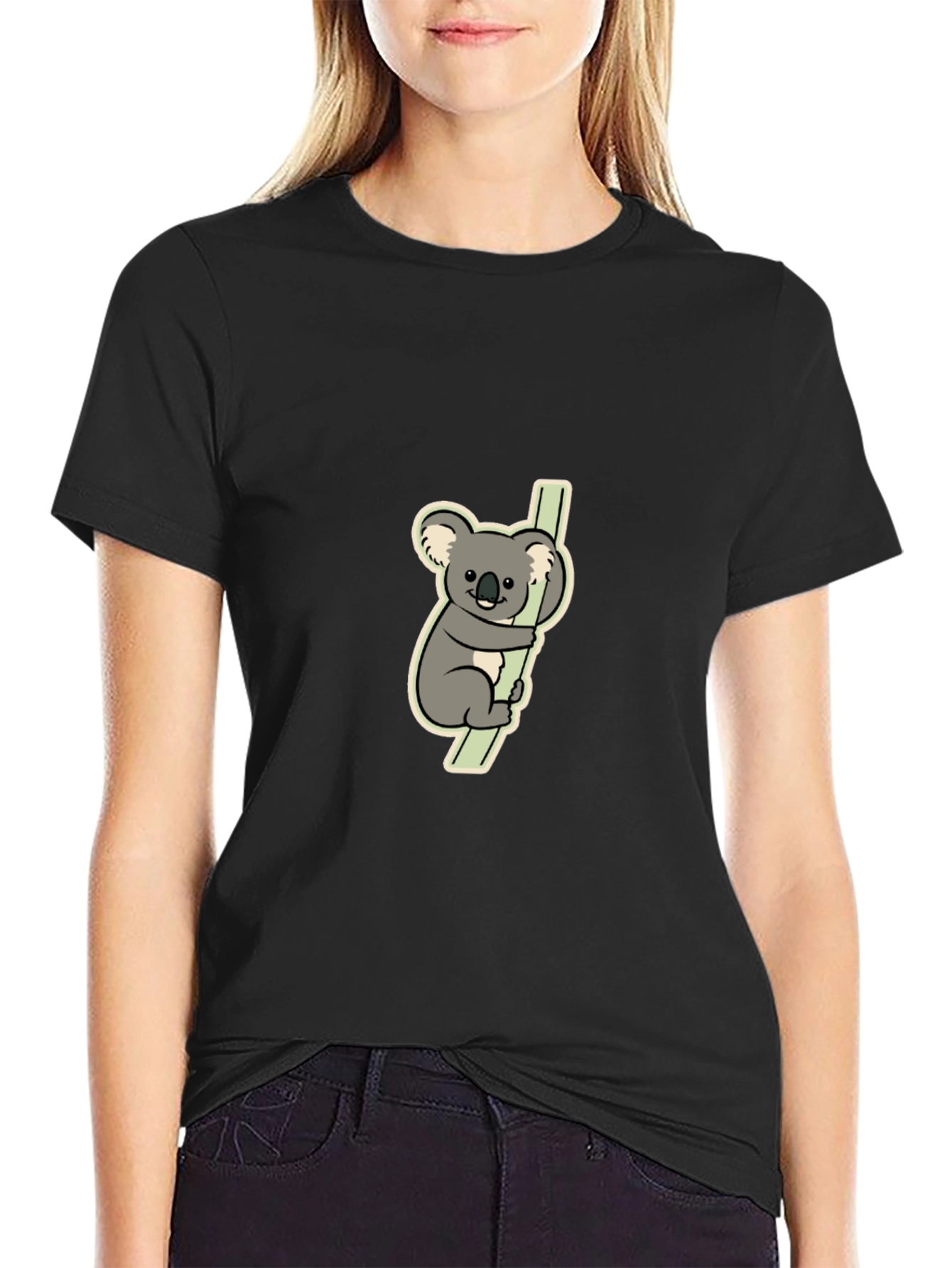 Koala Bear Graphic Tee - Black Cotton T-Shirt
