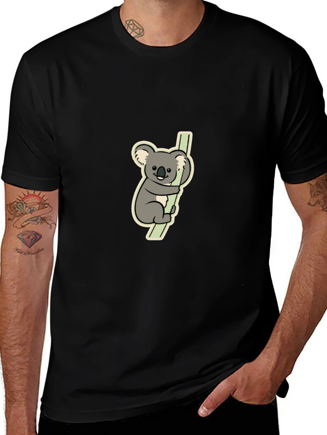 Koala Bear Graphic Tee - Black Cotton T-Shirt