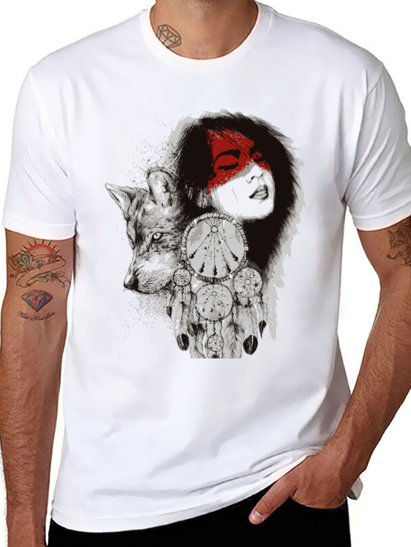 Wolf Dreamcatcher Graphic T-Shirt - Mens Black Tee