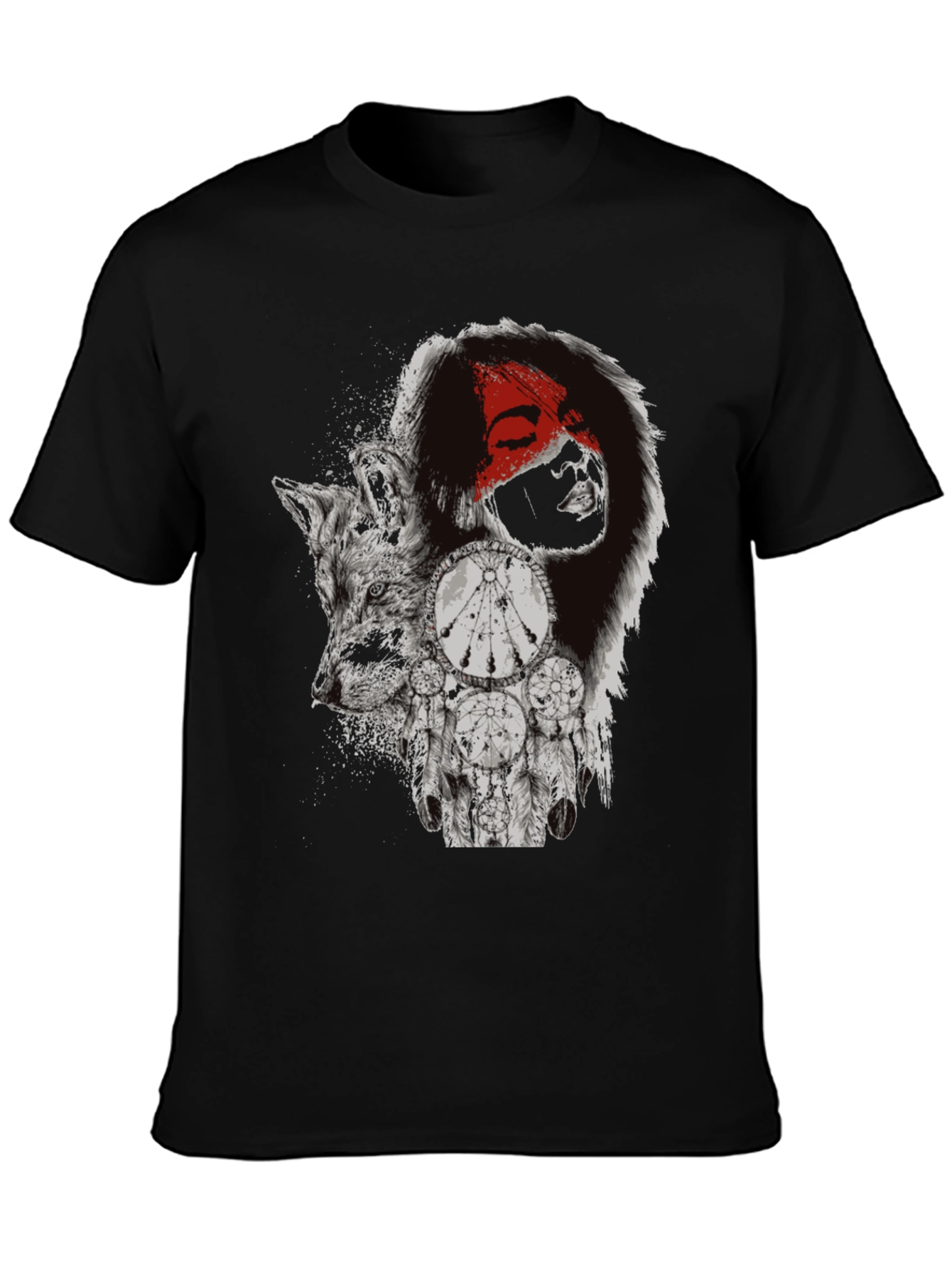 Wolf Dreamcatcher Graphic T-Shirt - Mens Black Tee