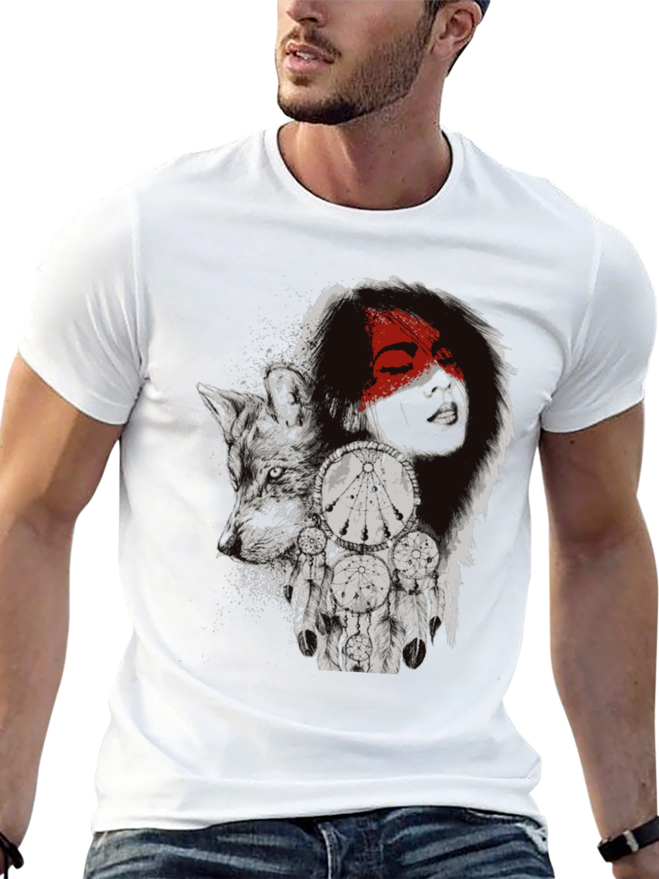 Wolf Dreamcatcher Graphic T-Shirt - Mens Black Tee