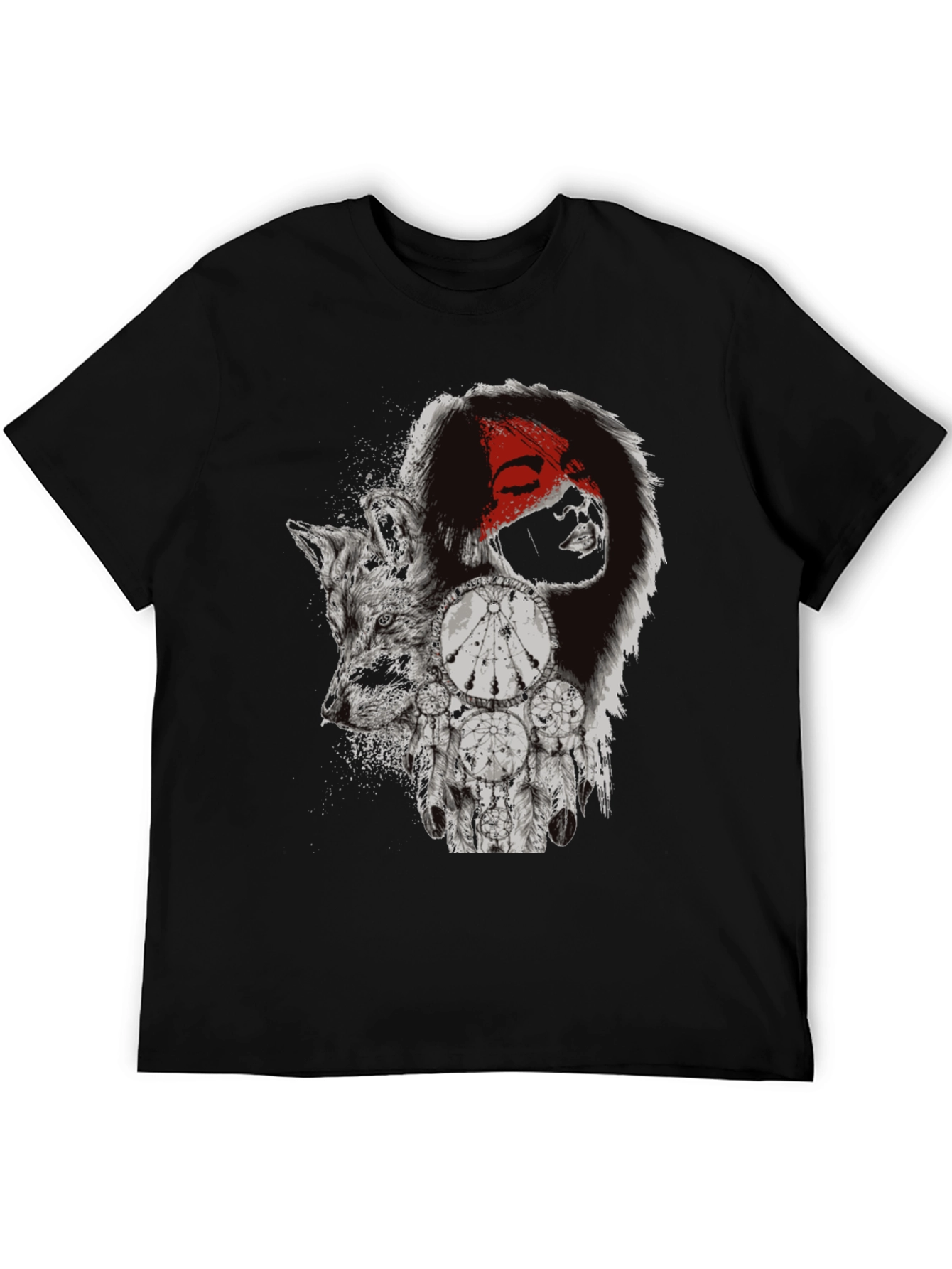 Wolf Dreamcatcher Graphic T-Shirt - Mens Black Tee