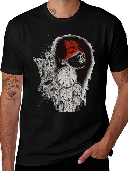 Wolf Dreamcatcher Graphic T-Shirt - Mens Black Tee