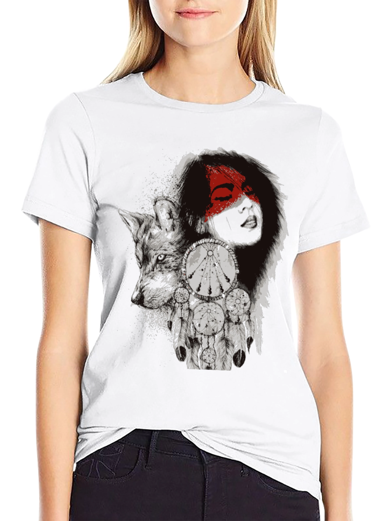 Wolf Dreamcatcher Graphic T-Shirt - Mens Black Tee