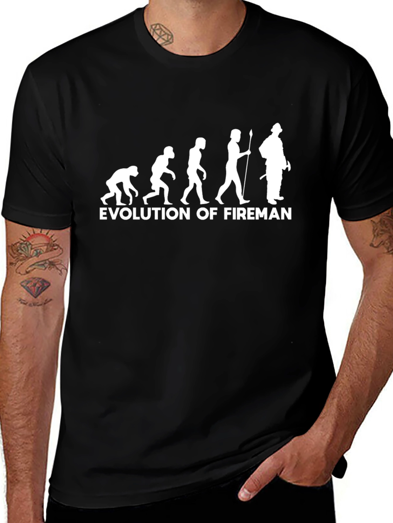 Evolution of Fireman Black T-Shirt