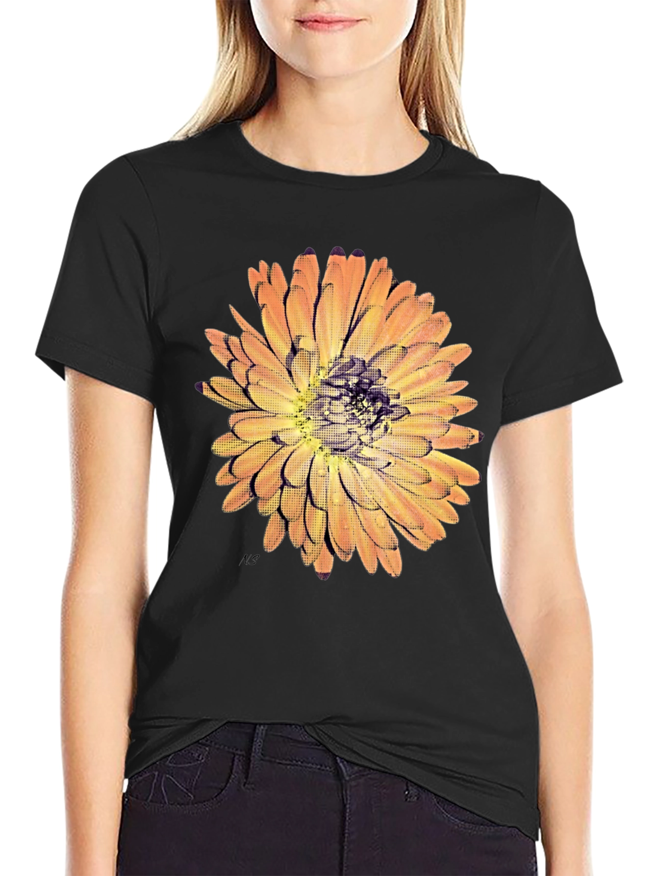 Black Floral Graphic Print Tee