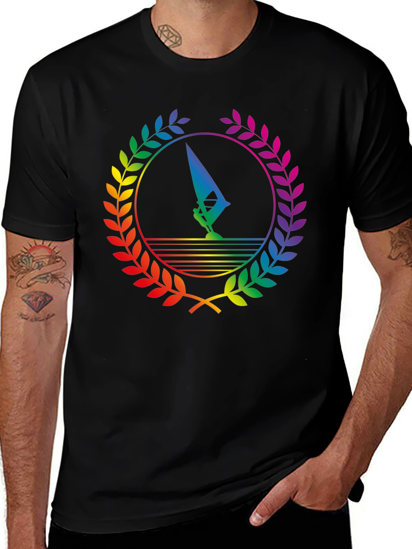Rainbow Windsurfer Black T-Shirt