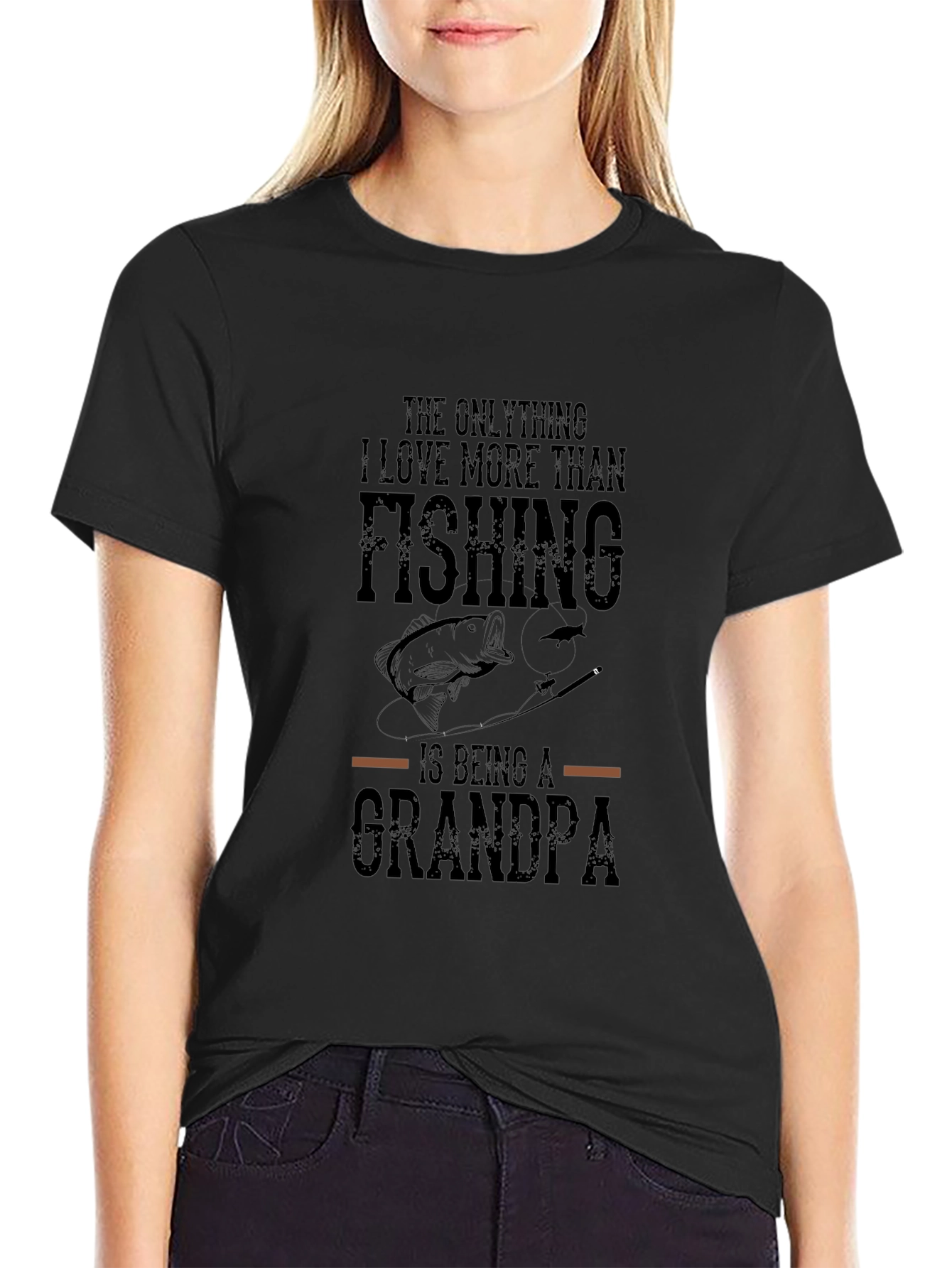 Fishing Grandpa Black Graphic T-Shirt